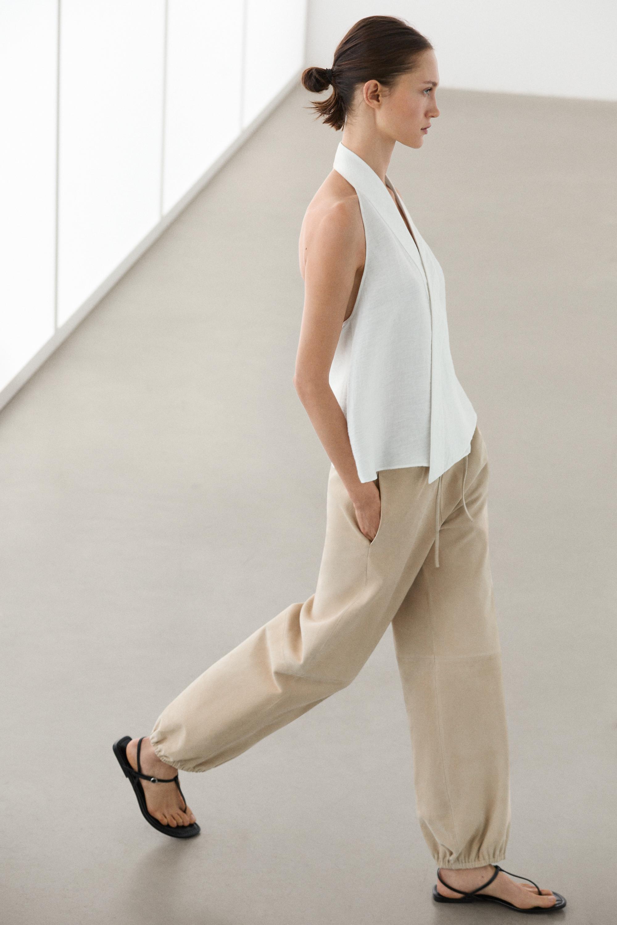 Suede leather sarouel trousers — Vanilla