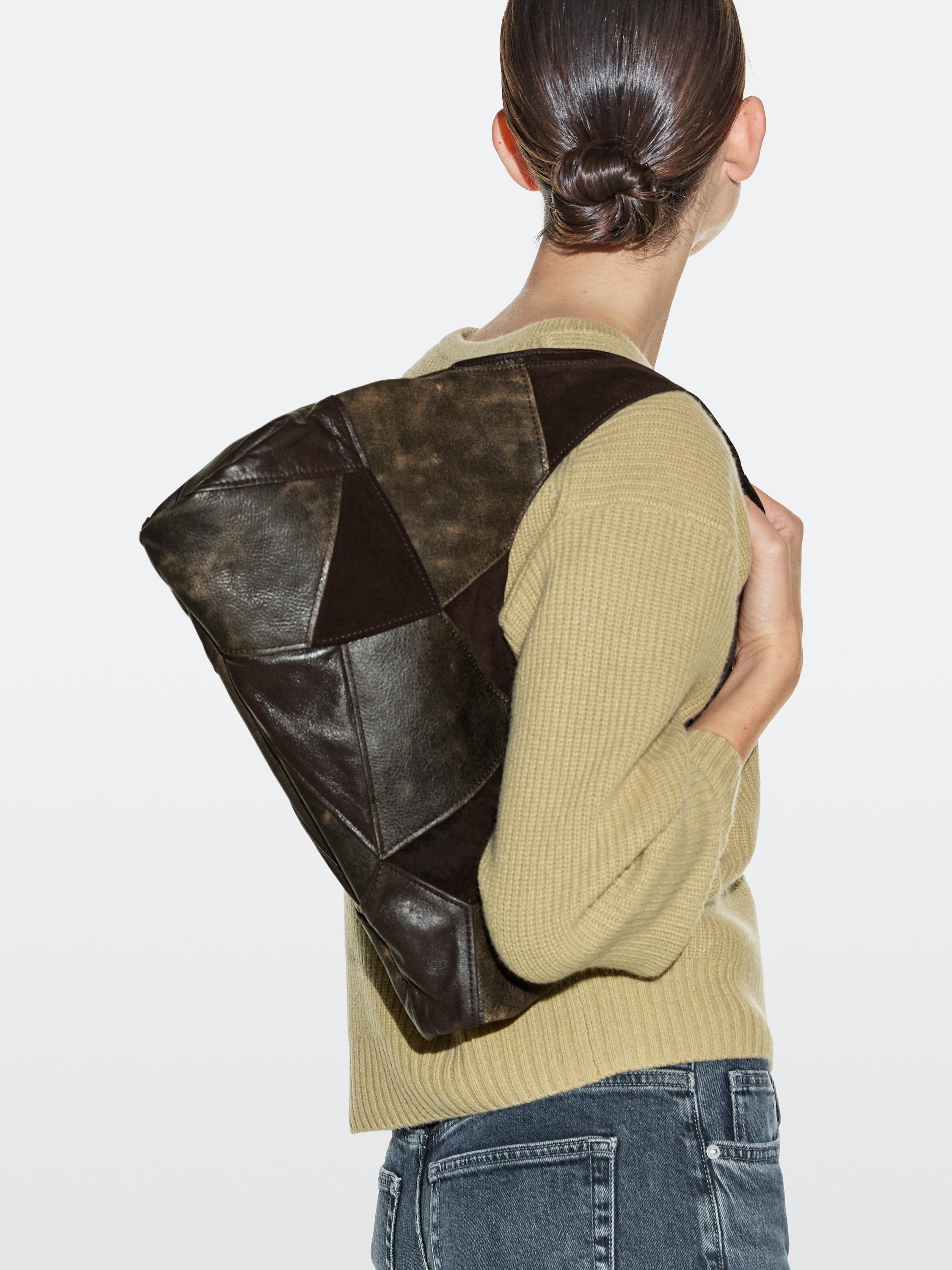 Sac patchwork moyen format en cuir finition daim