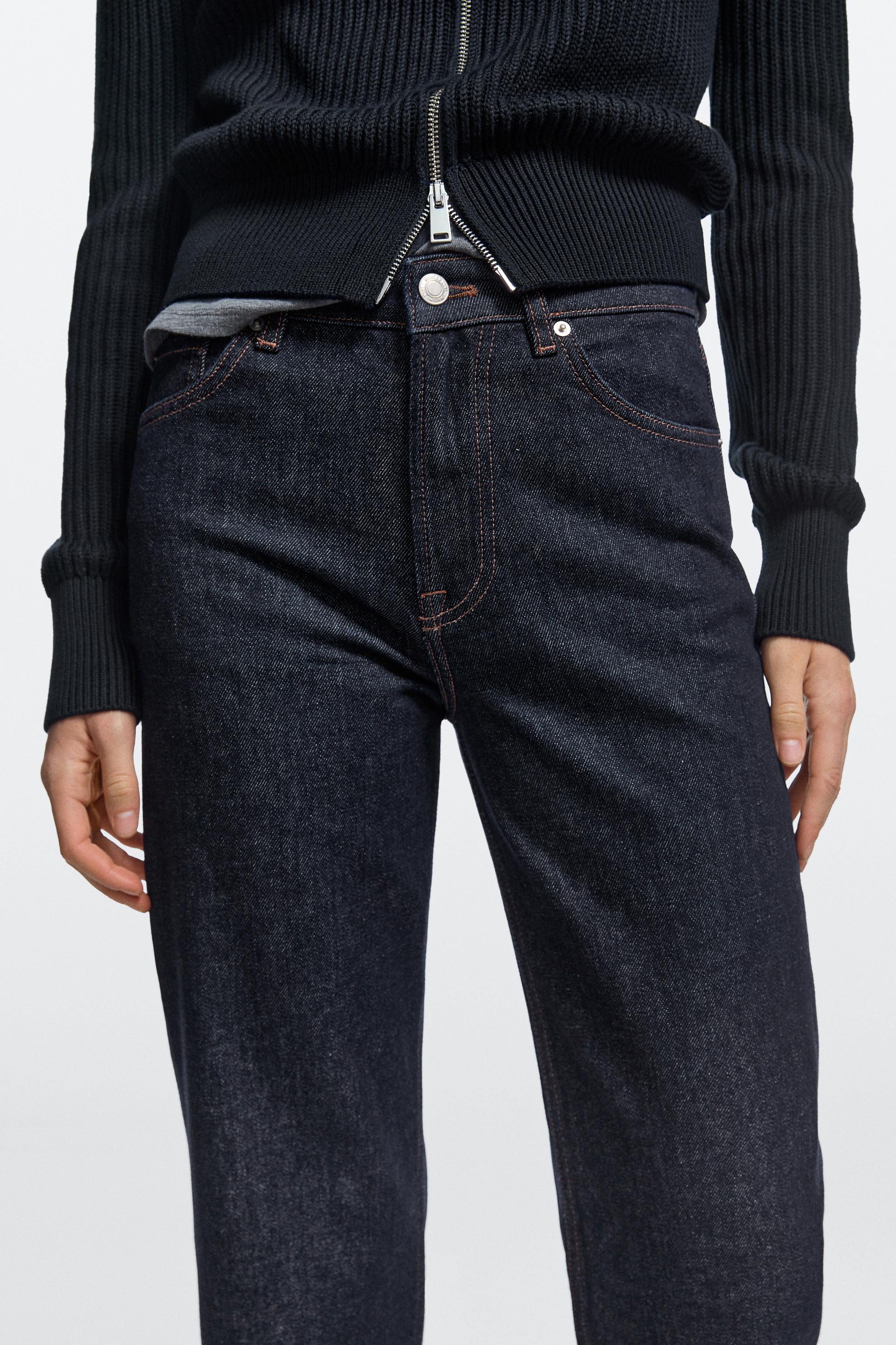 High-waist cropped straight-leg jeans — DARK BLUE