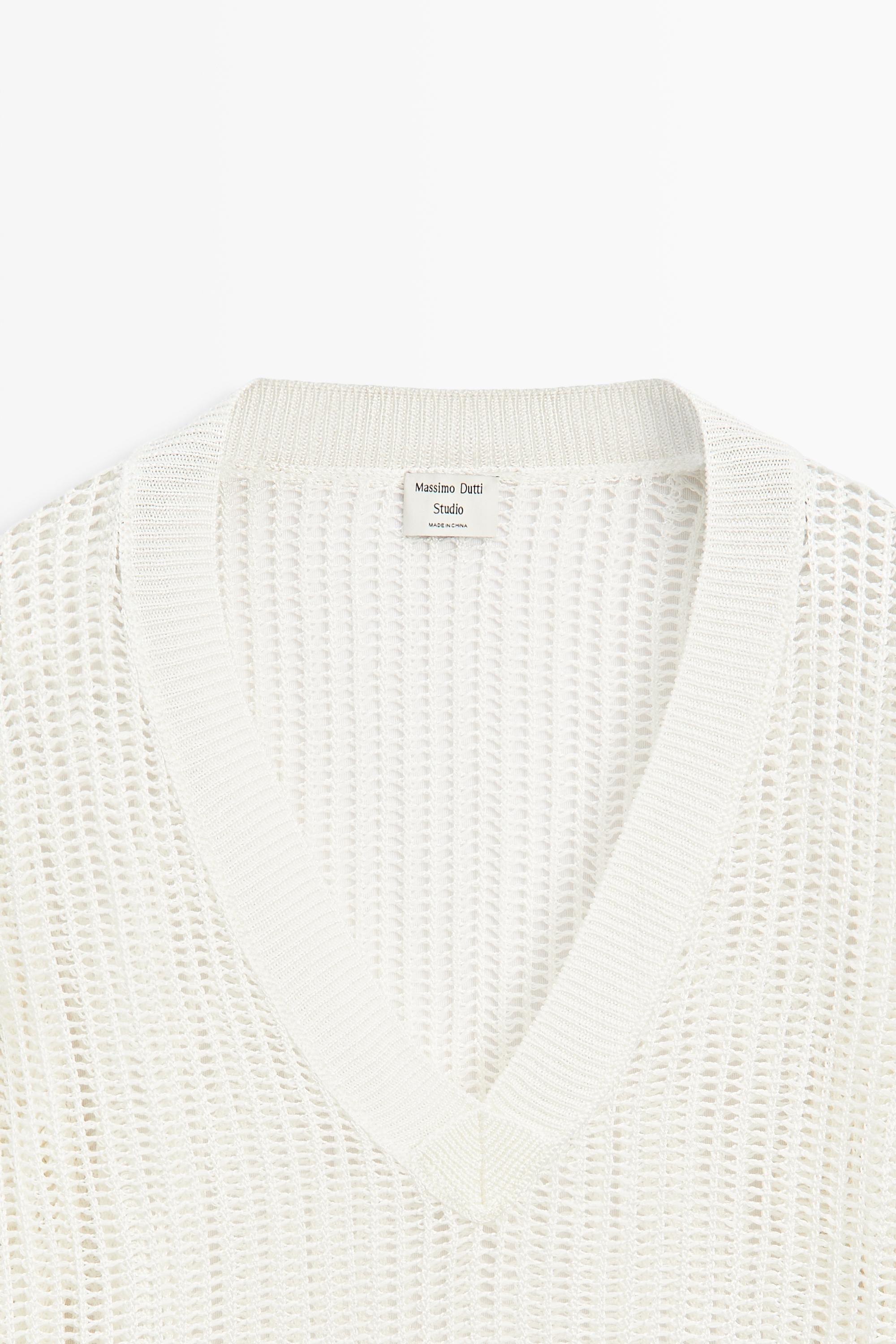 V-neck cutwork sweater - STUDIO — WHITE
