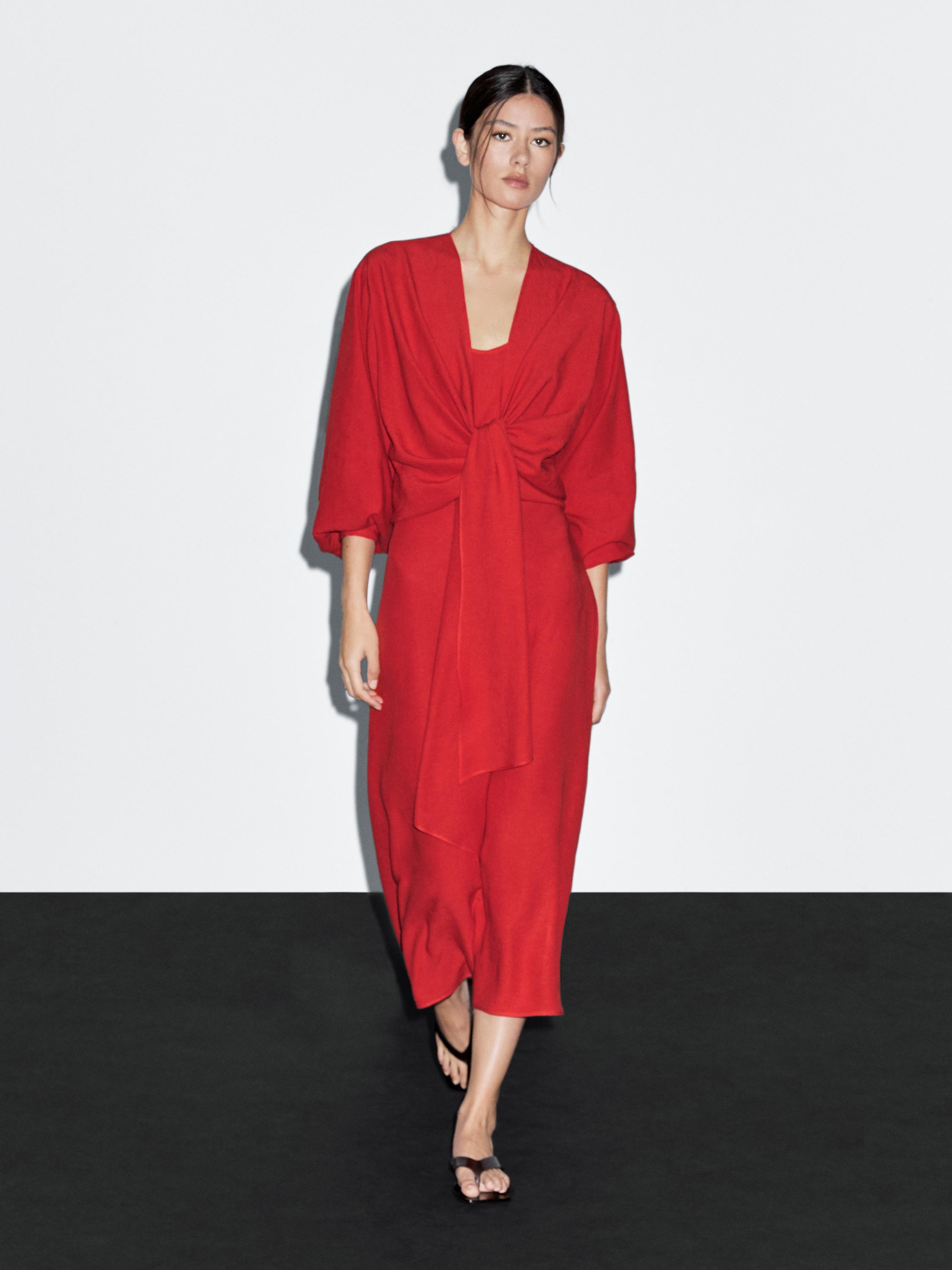 Long dress with tied neckline