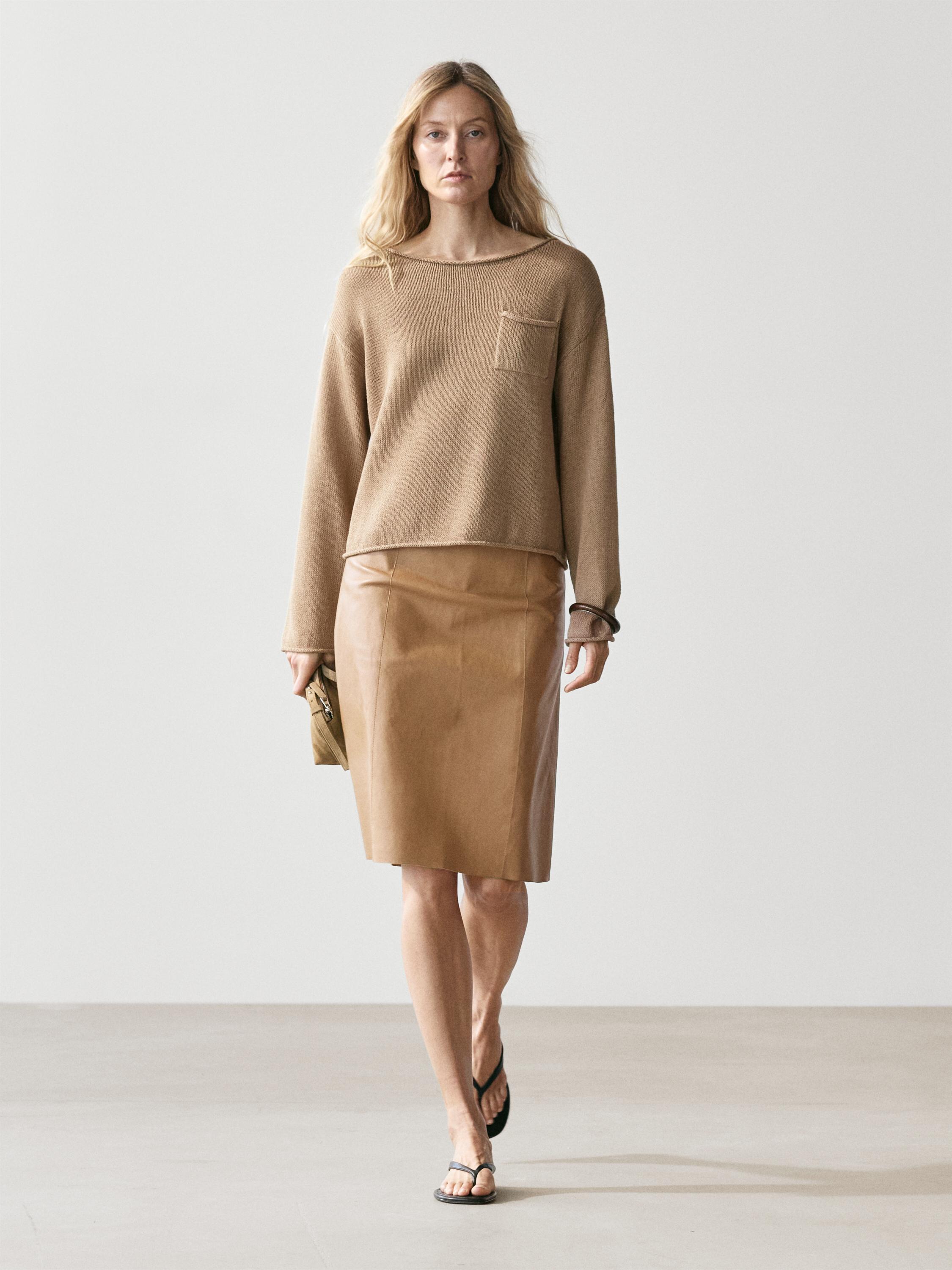 Cotton and linen knit sweater with pocket detail — Washed