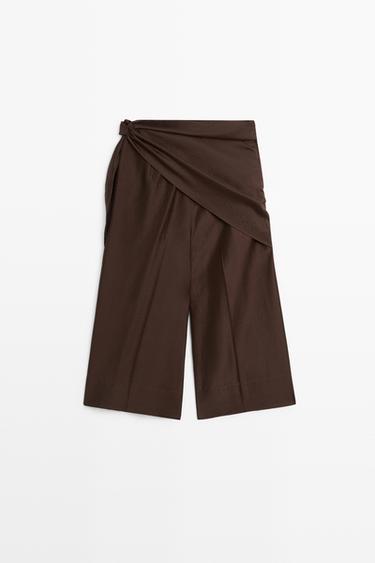 Long flowing Bermuda shorts with scarf detail — Chocolate 6