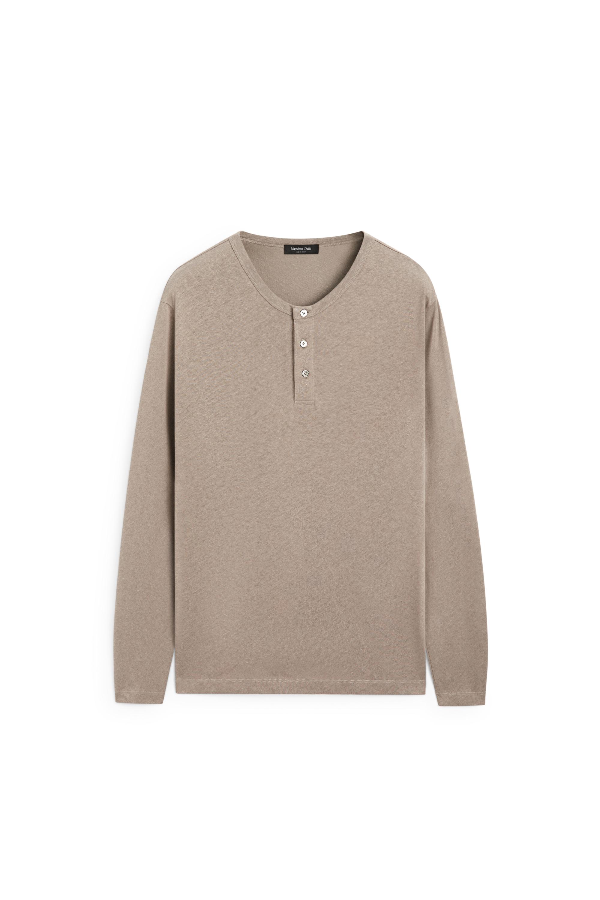 Long sleeve henley neck T-shirt — MOLE BROWN