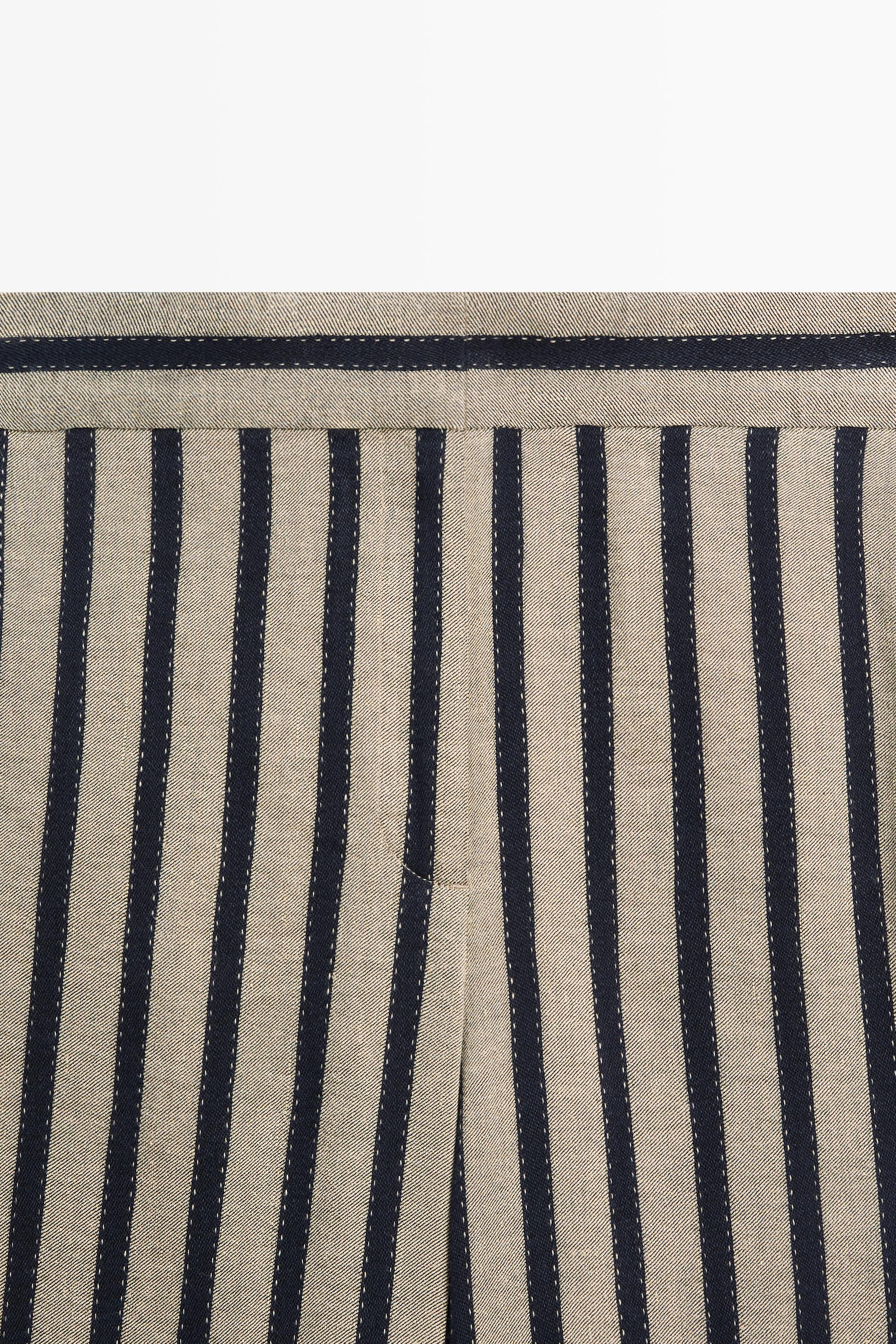 Striped linen blend wide-leg trousers — SAND
