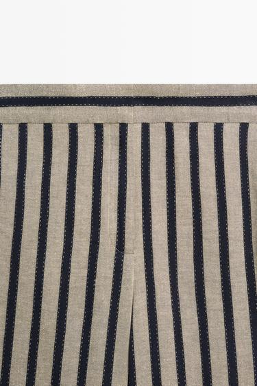 Striped linen blend wide-leg trousers — SAND 9