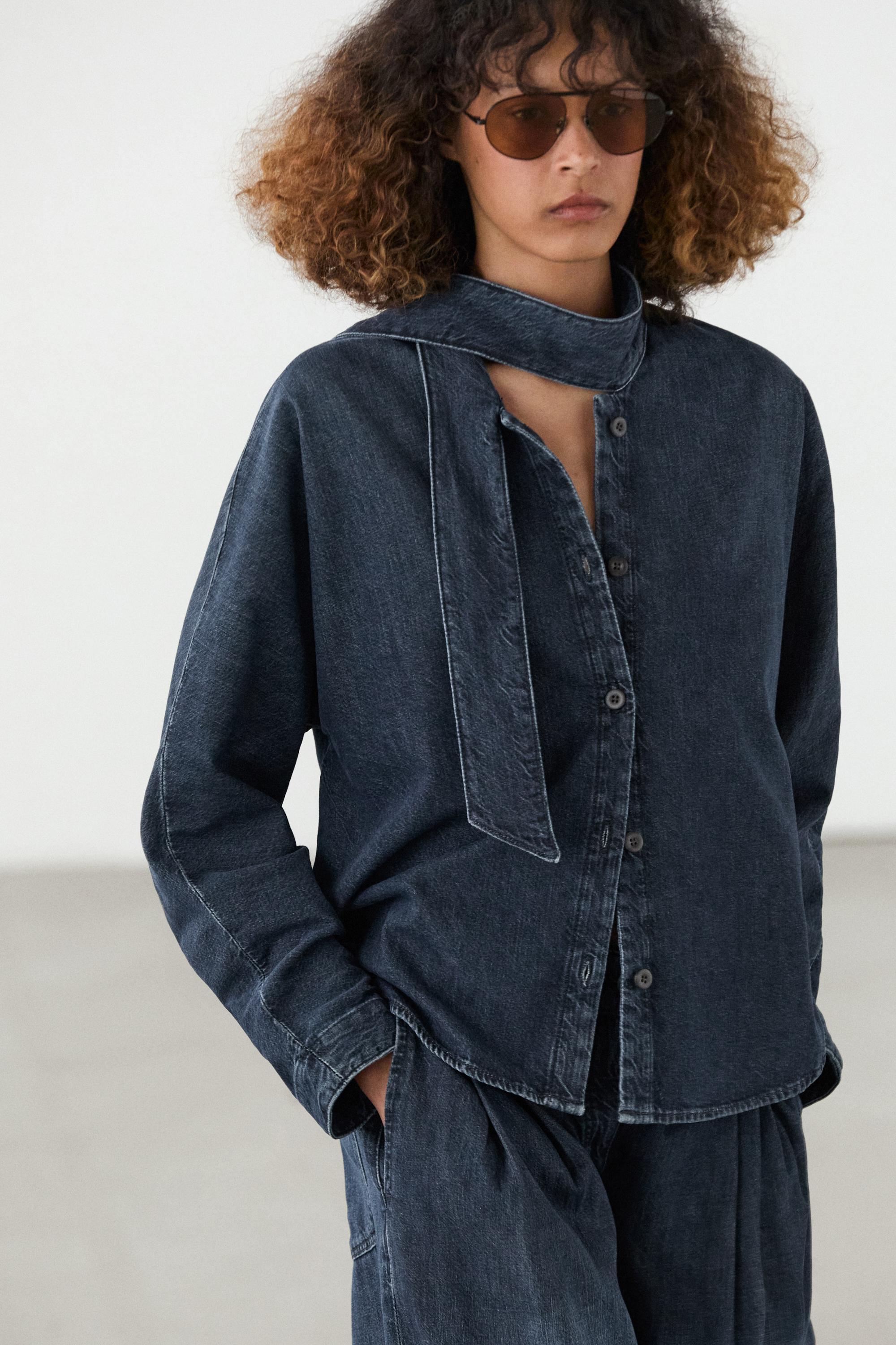 Denim shirt with collar detail — DARK BLUE