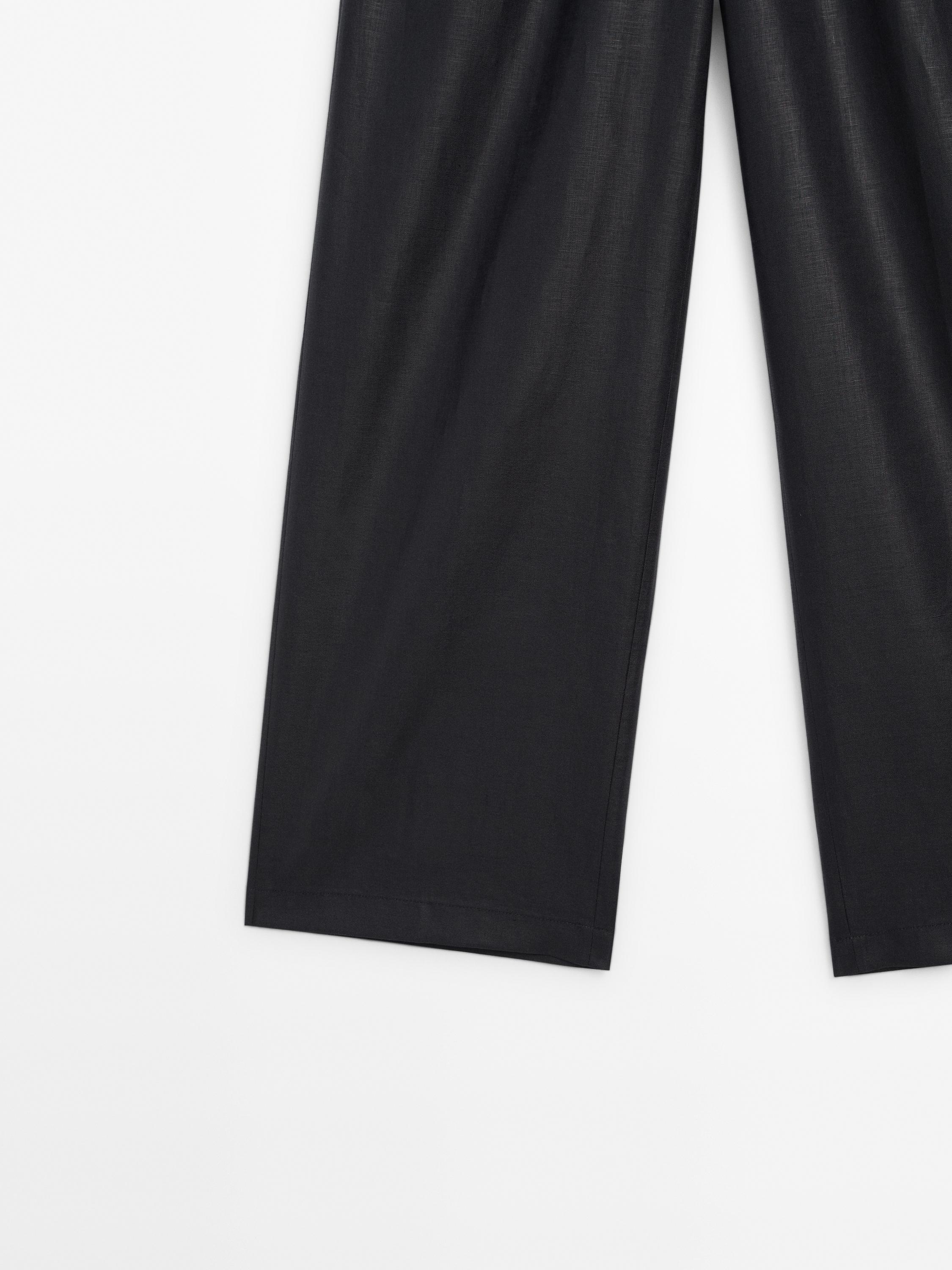 Waxed 100% linen wide-leg jogger trousers