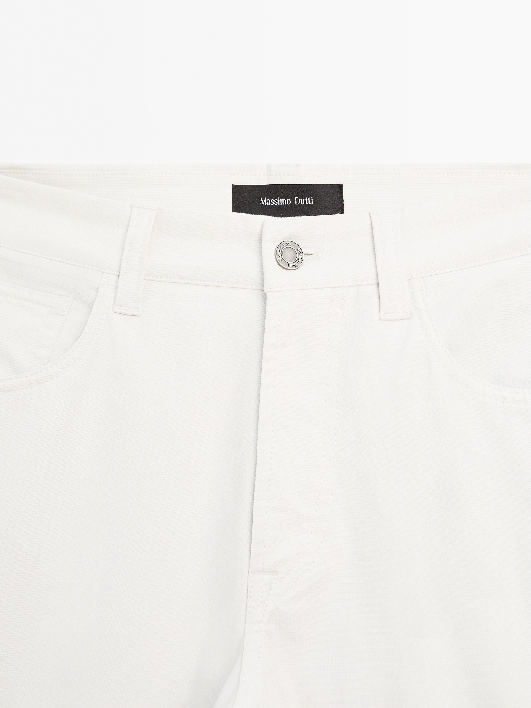 Lightweight tapered fit denim-effect trousers