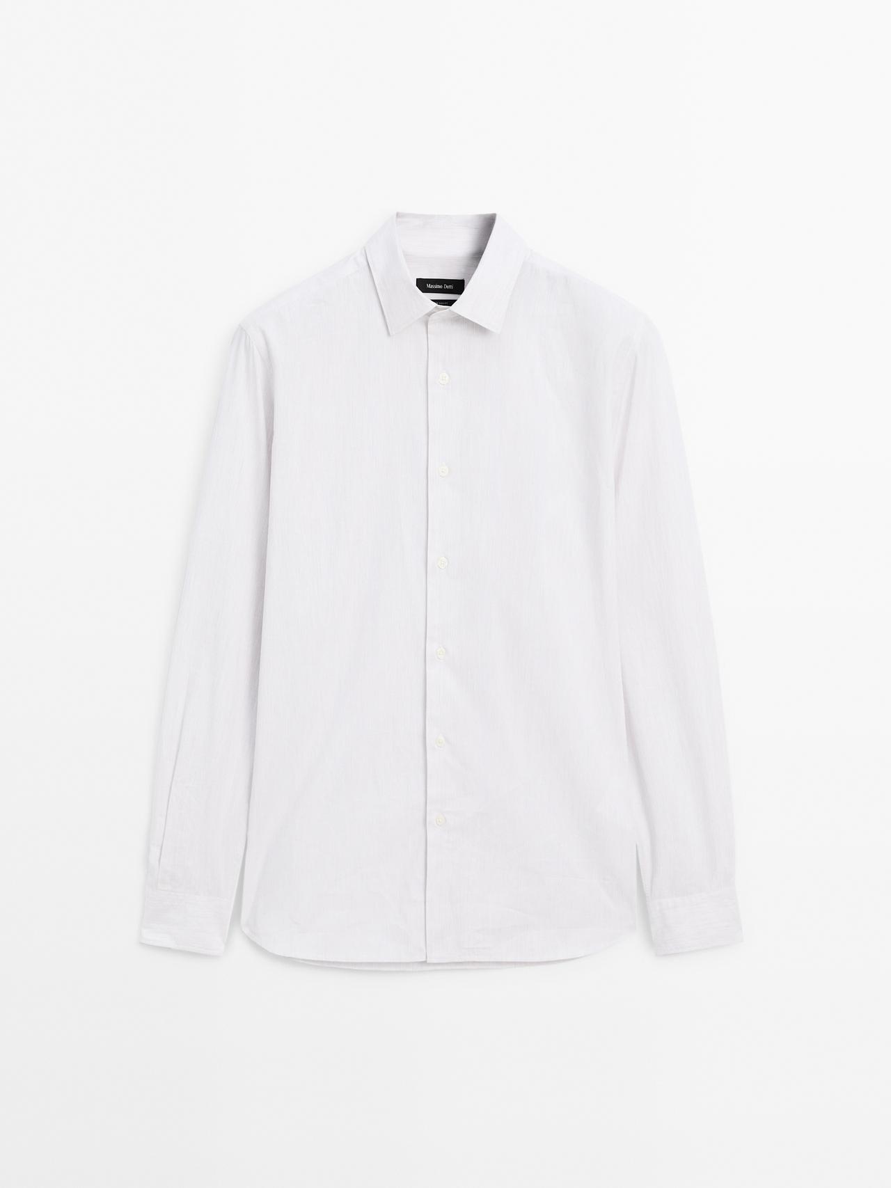 Massimo Dutti - Herre - Regular Fit Skjorte I Bomuldspoplin Med Striber - Hvid - L