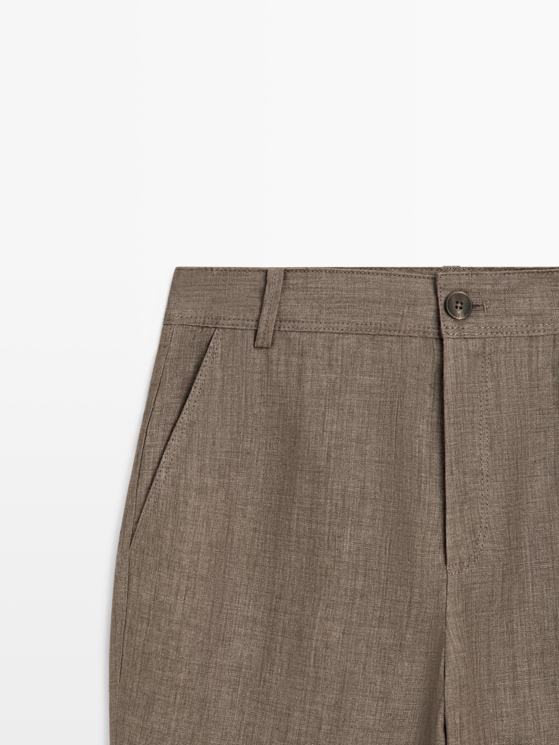 Kick flare cropped linen trousers — MOLE BROWN