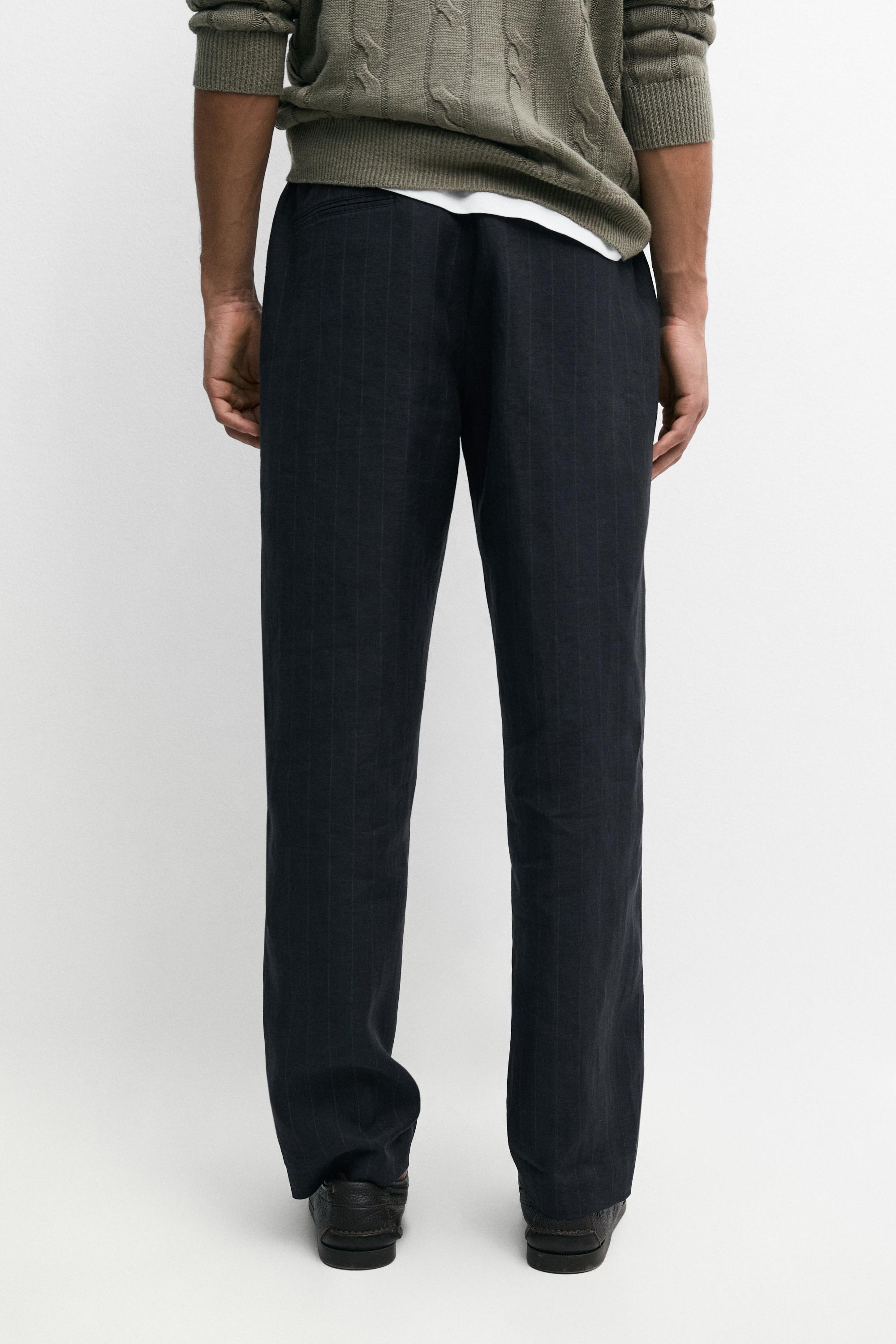 Linen trousers with striped detail — NAVY BLUE