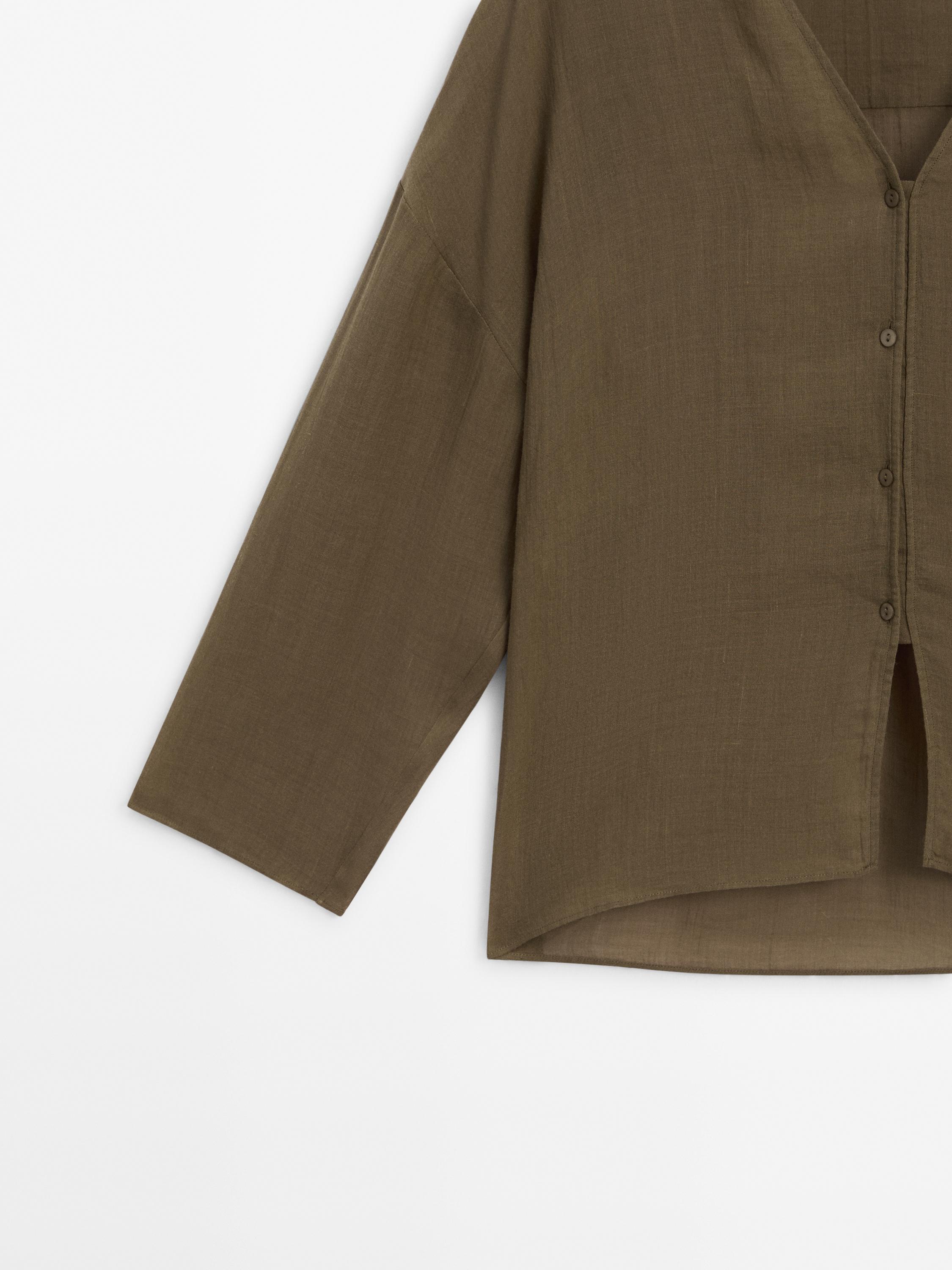 100% ramie V-neck shirt
