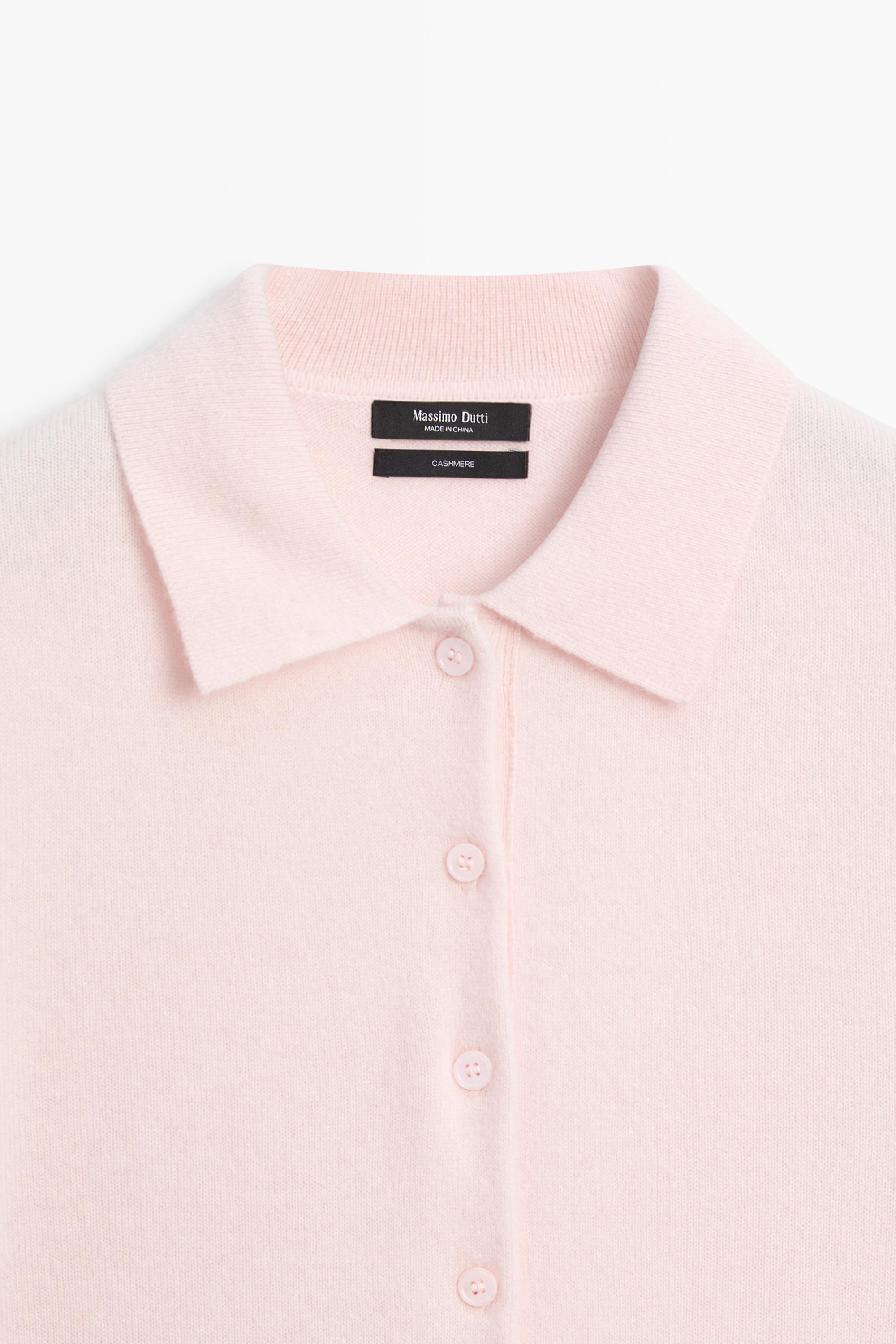 100% cashmere knit polo collar cardigan — Pink