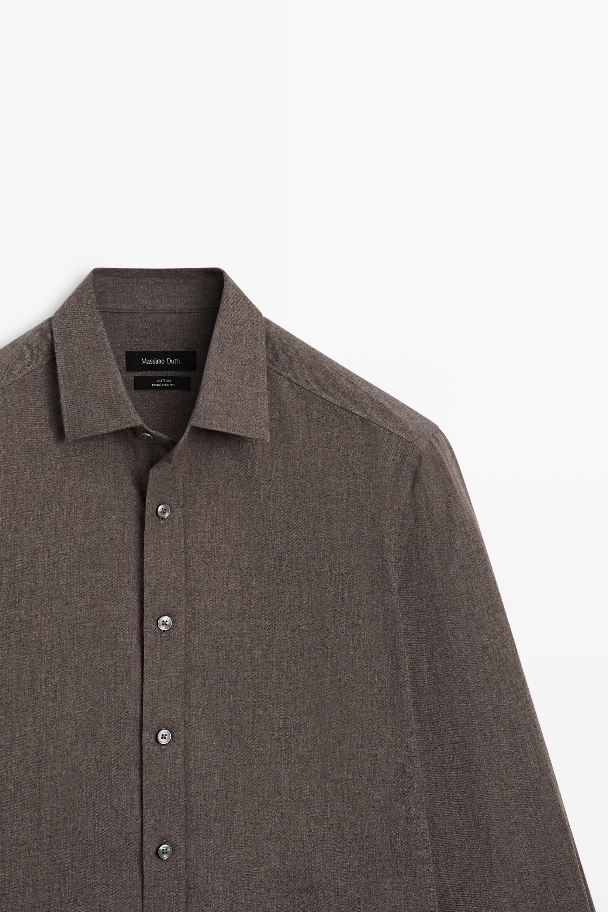 100% cotton melange twill regular fit shirt — MOLE BROWN