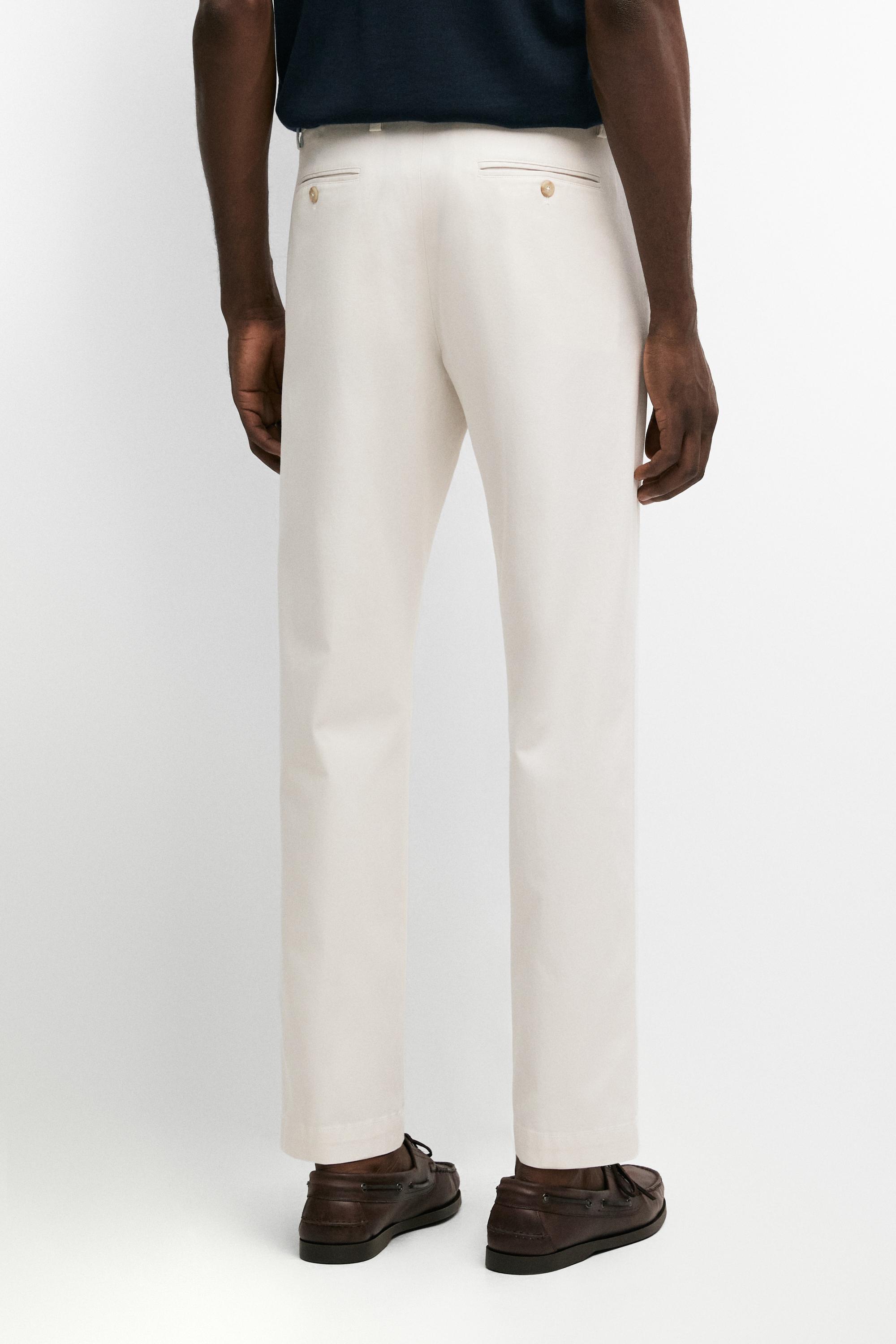 Cotton blend slim fit pants — BEIGE