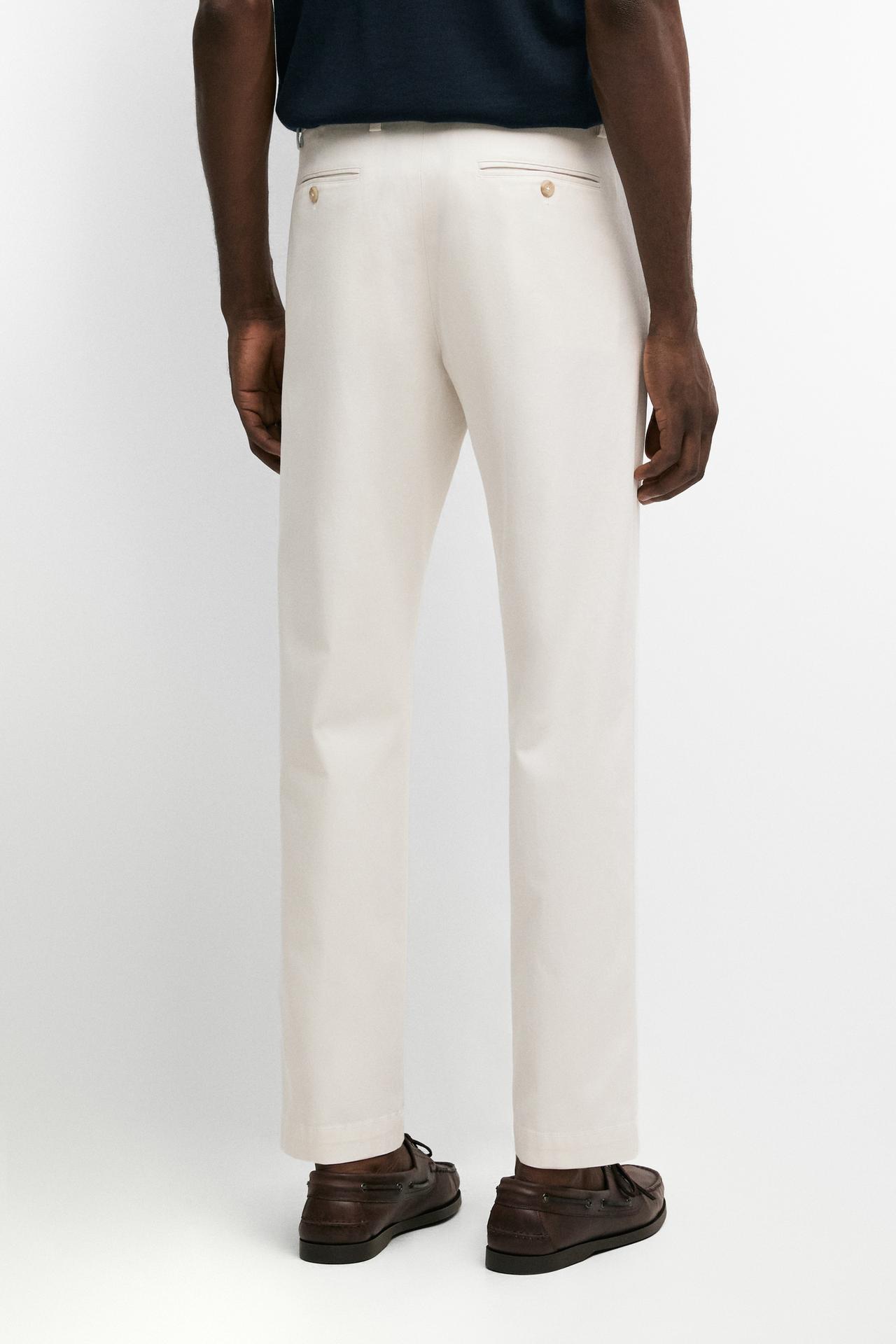Cotton blend slim fit pants — BEIGE