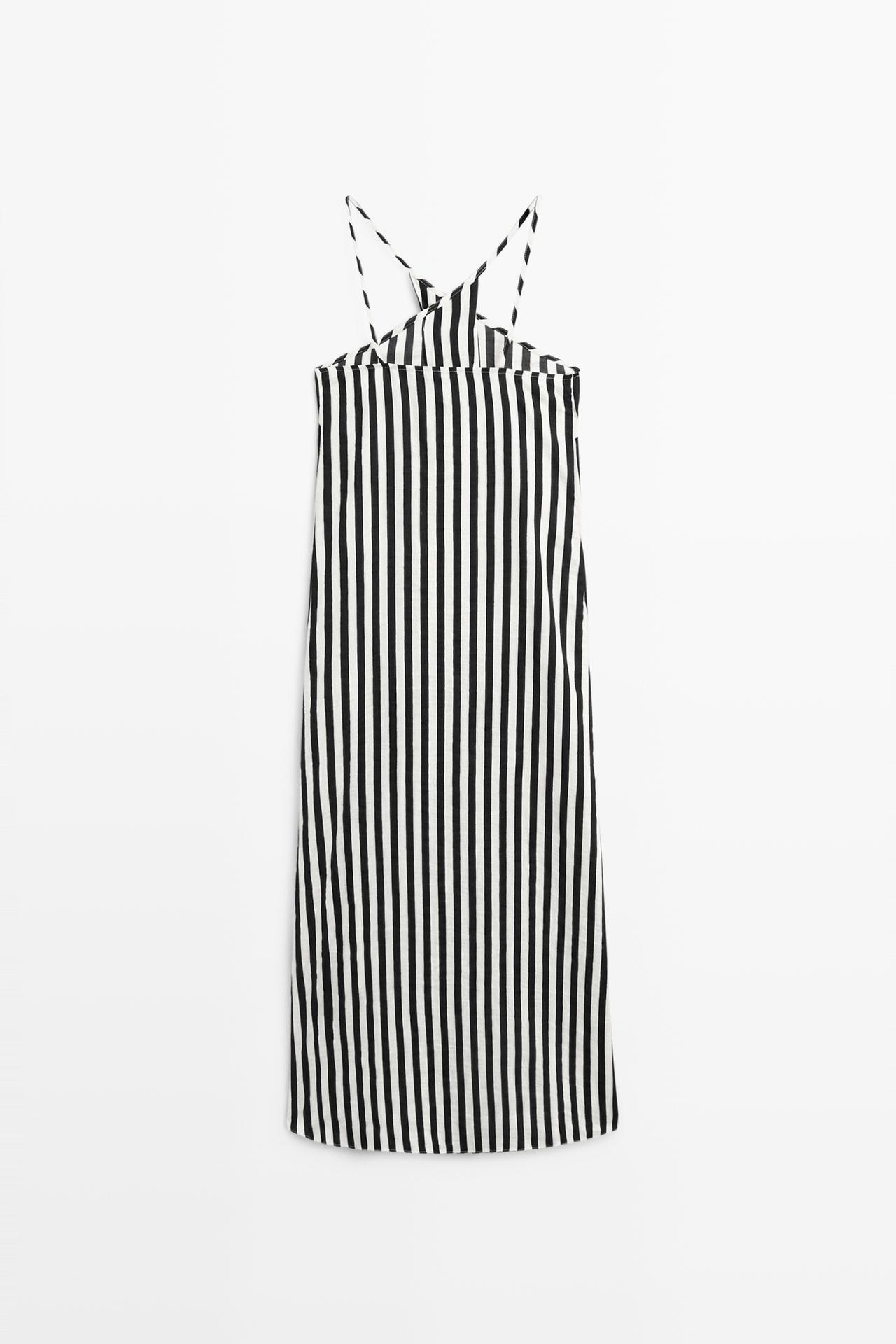 Striped midi dress with crisscross straps — BLACK