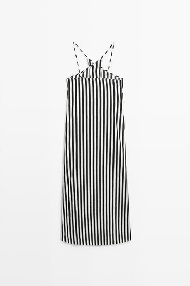 Striped midi dress with crisscross straps — BLACK 6