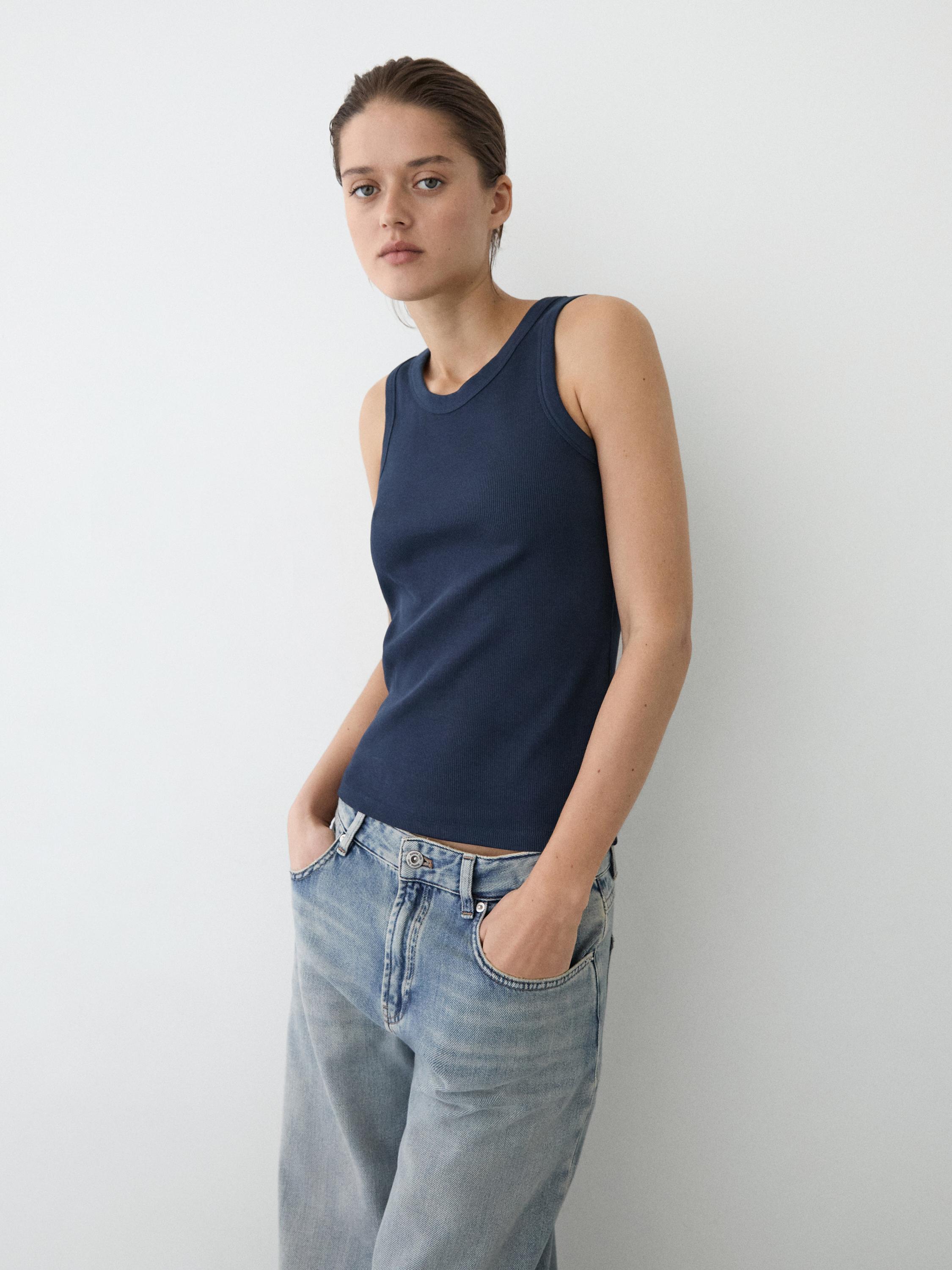 Cotton blend halter top — NAVY BLUE