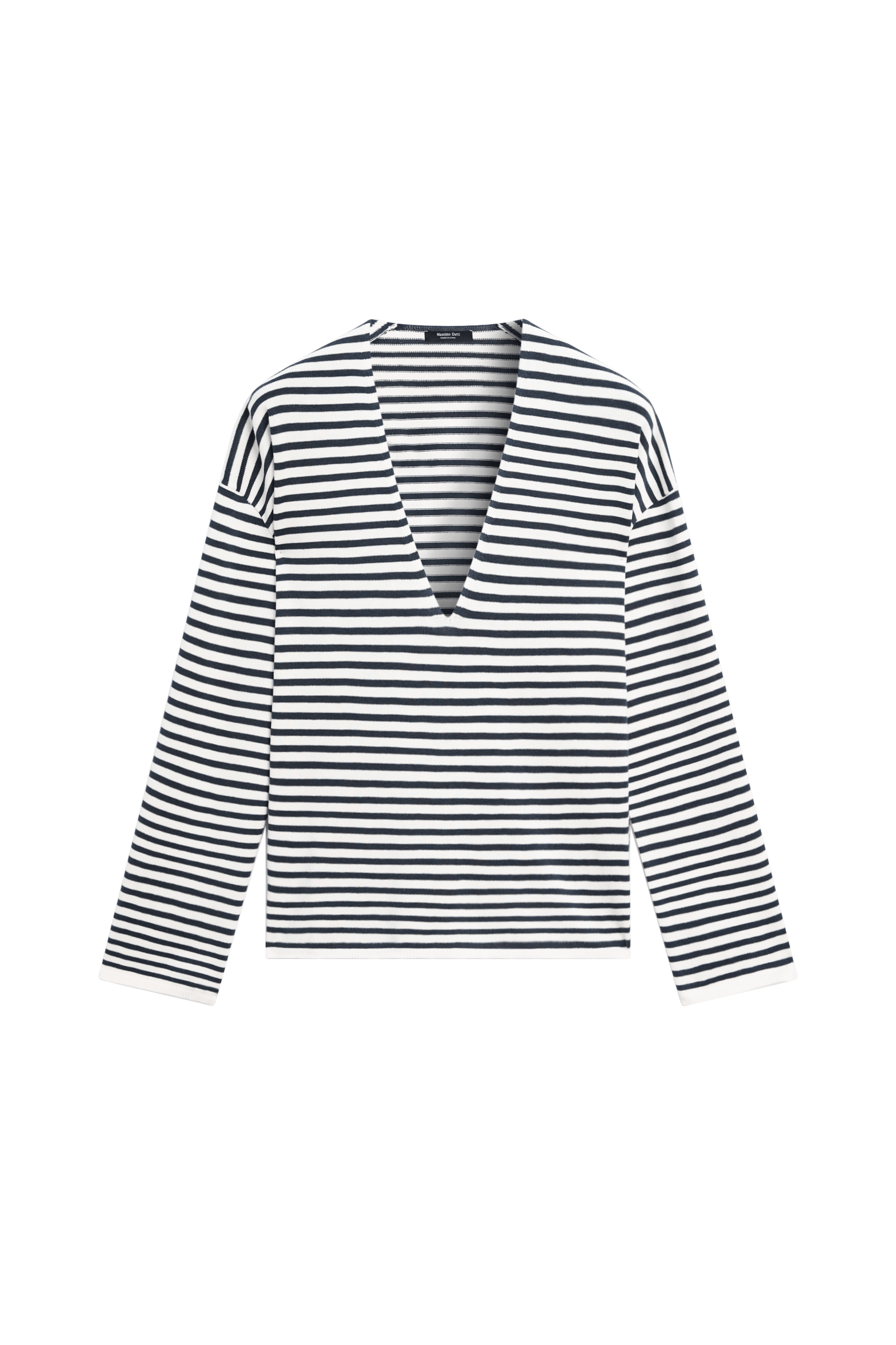 Massimo Dutti Çizgili V yaka triko kazak görsel 7