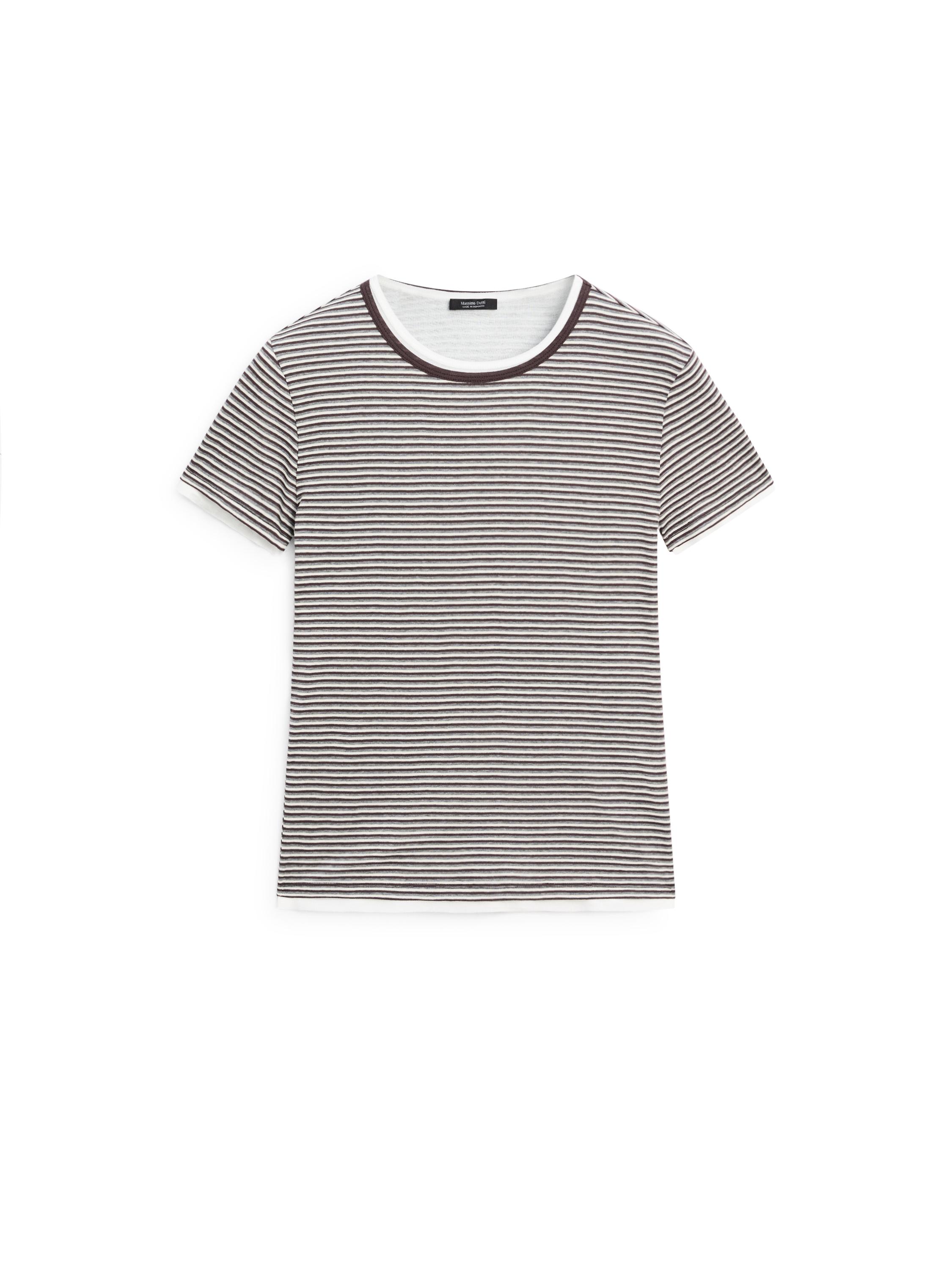 Striped double-layer T-shirt with short sleeves — BROWN