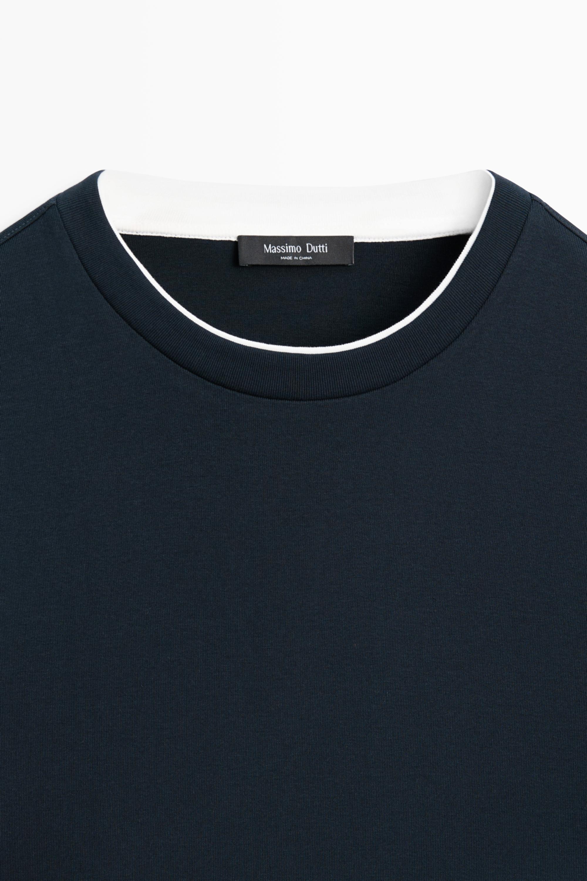 100% cotton layered collar T-shirt — NAVY BLUE