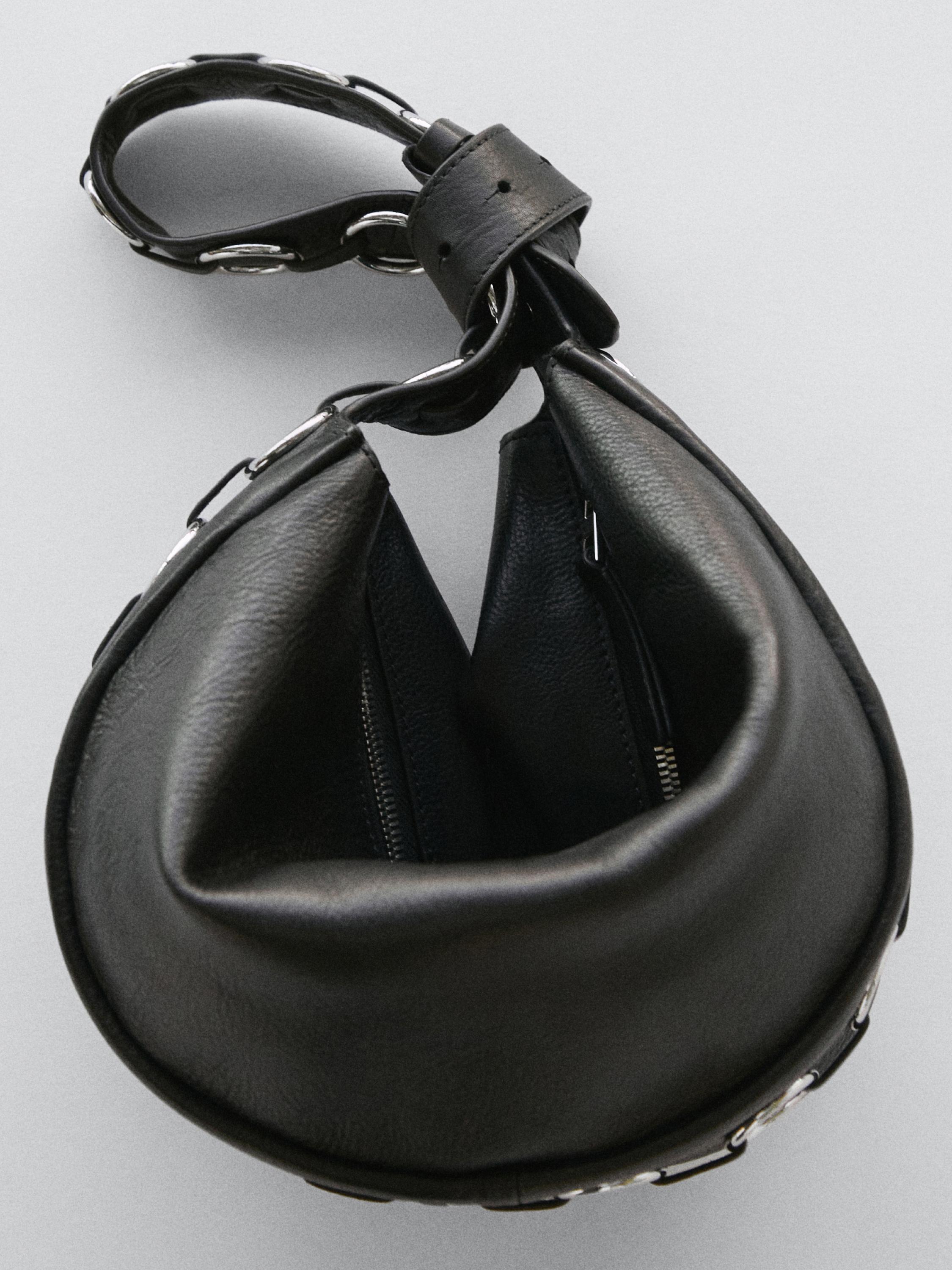 Nappa leather bag with eyelets — BLACK