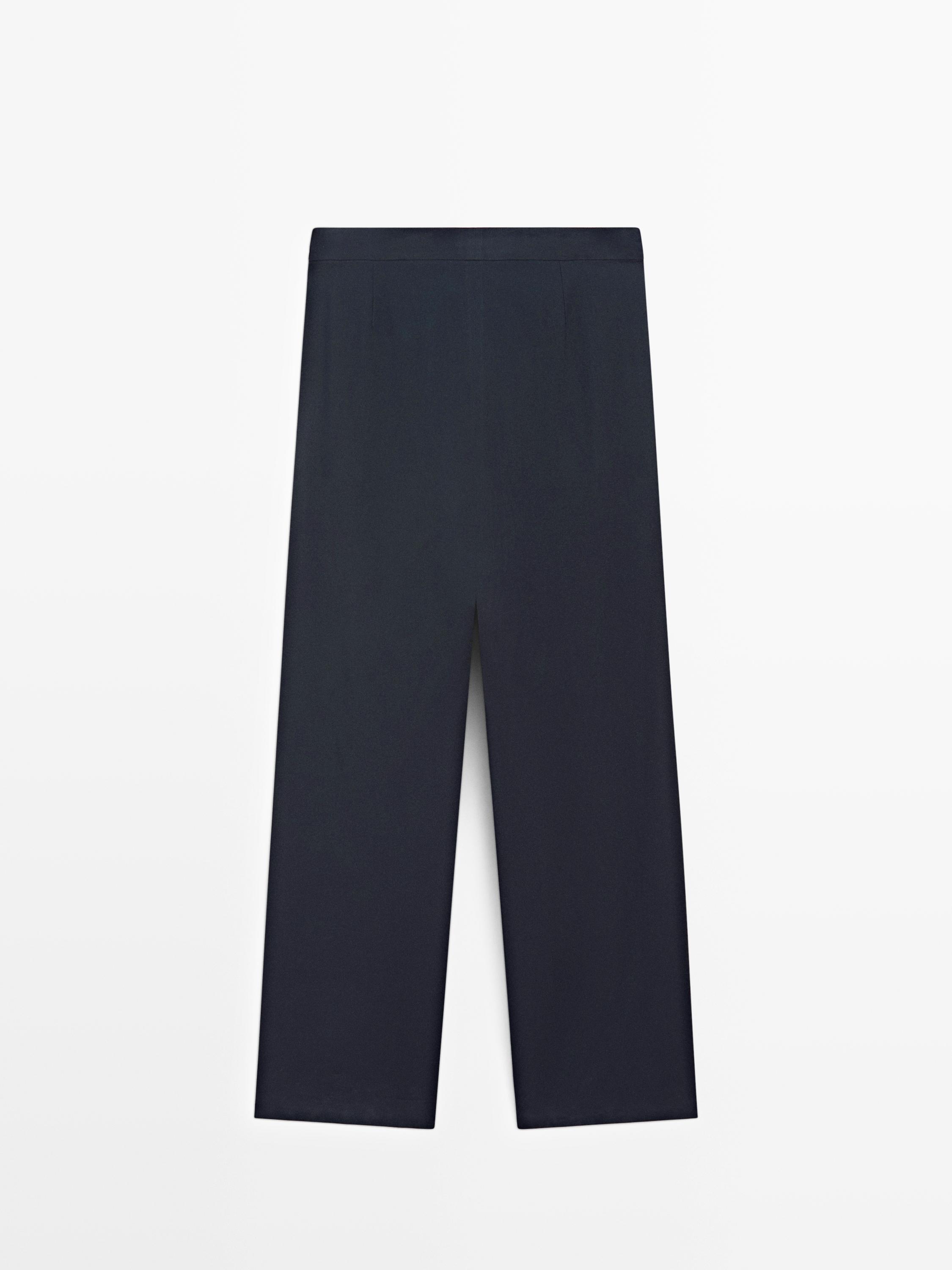 Flowing straight-leg trousers - STUDIO — NAVY BLUE