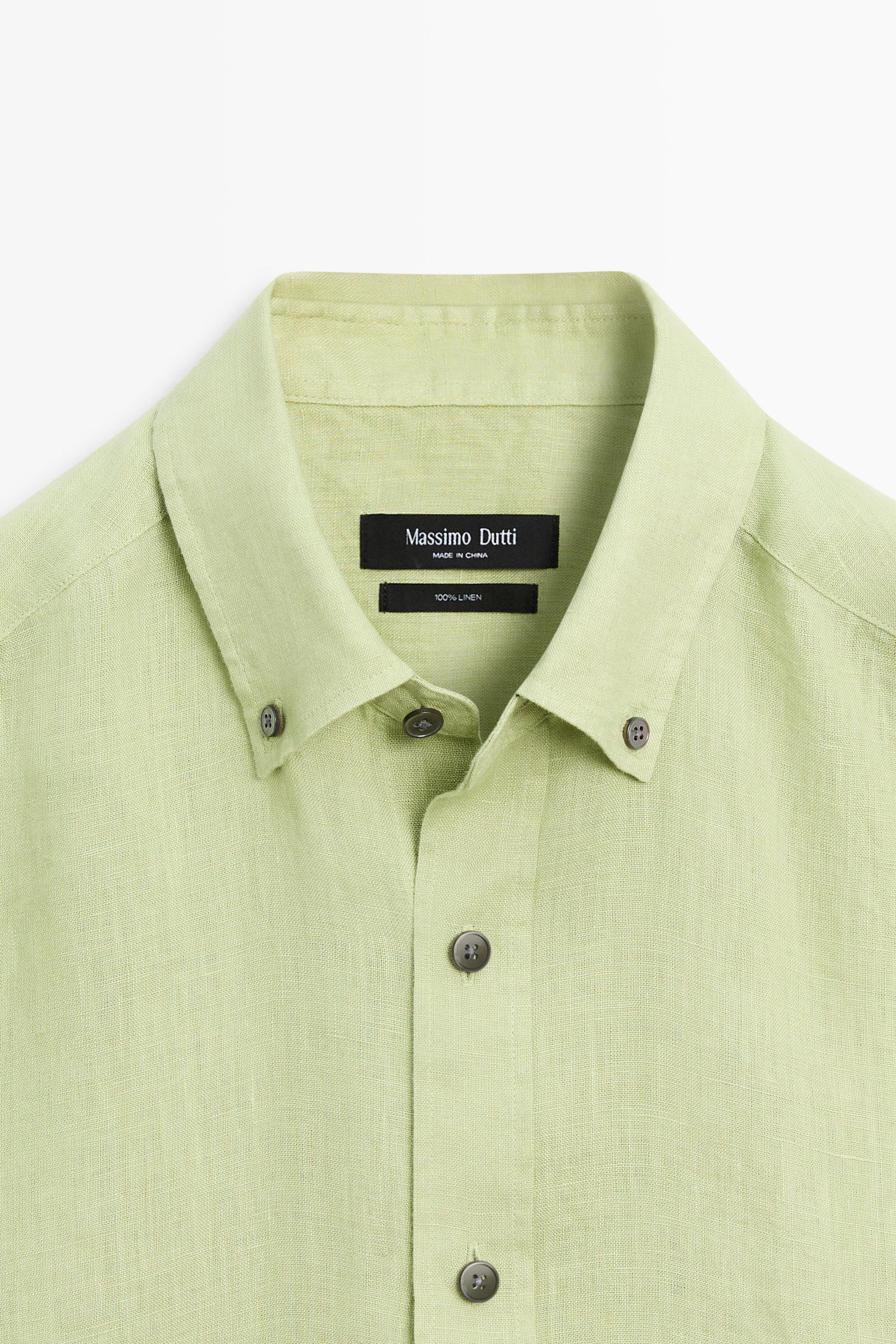 100% linen regular fit shirt — Green billiard
