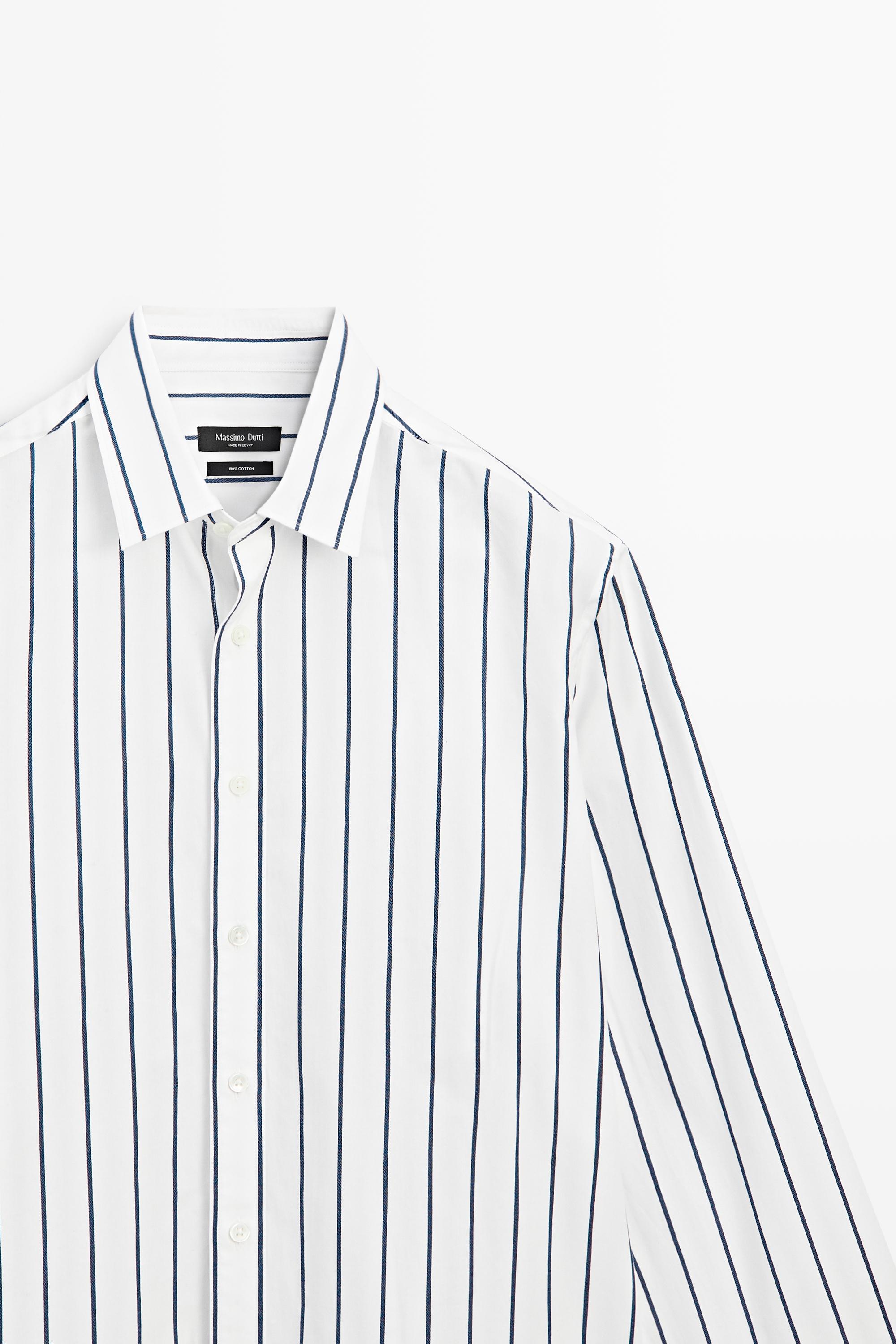 100% cotton relaxed fit striped shirt — WHITE