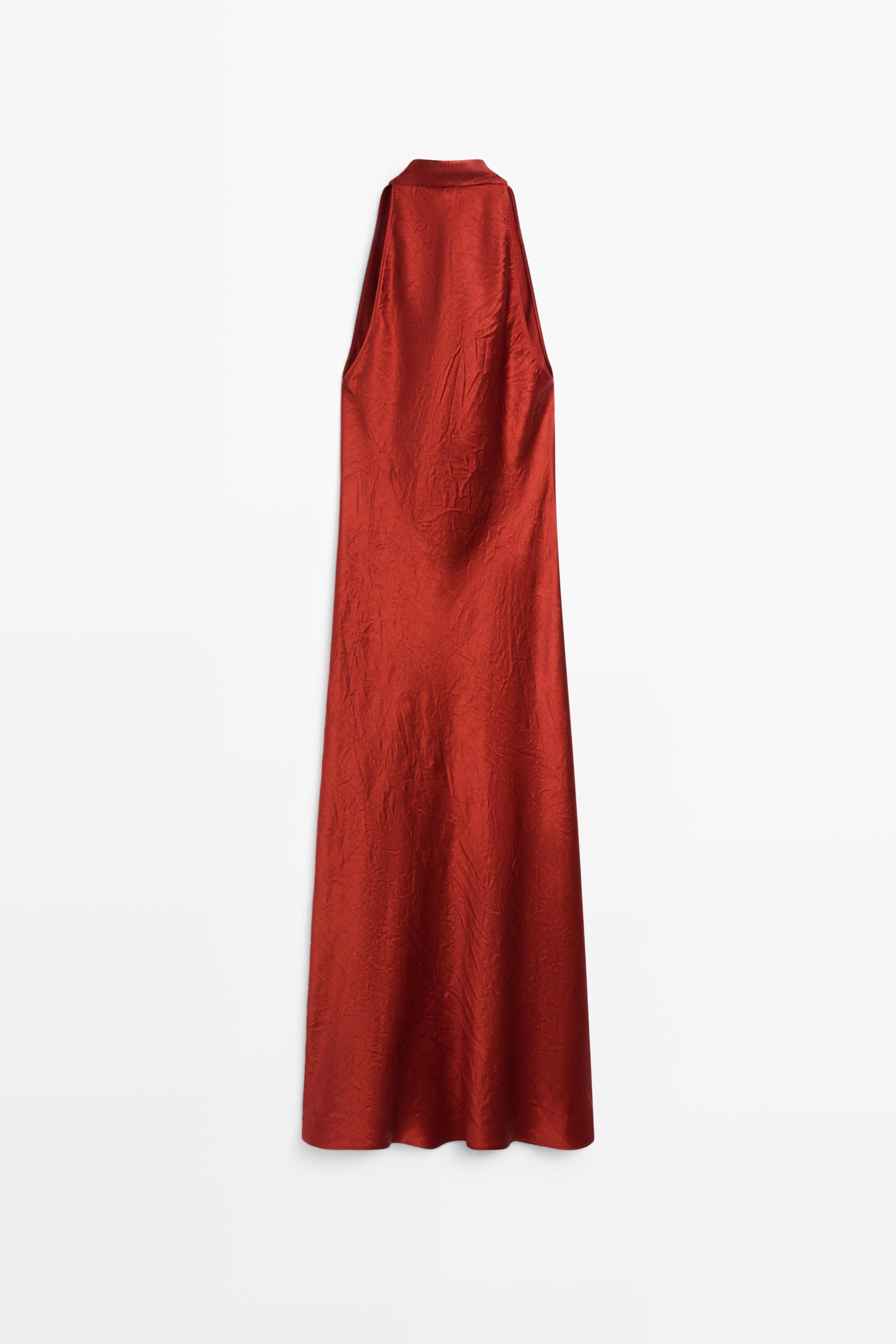 Draped neckline maxi dress — BRIGHT RED