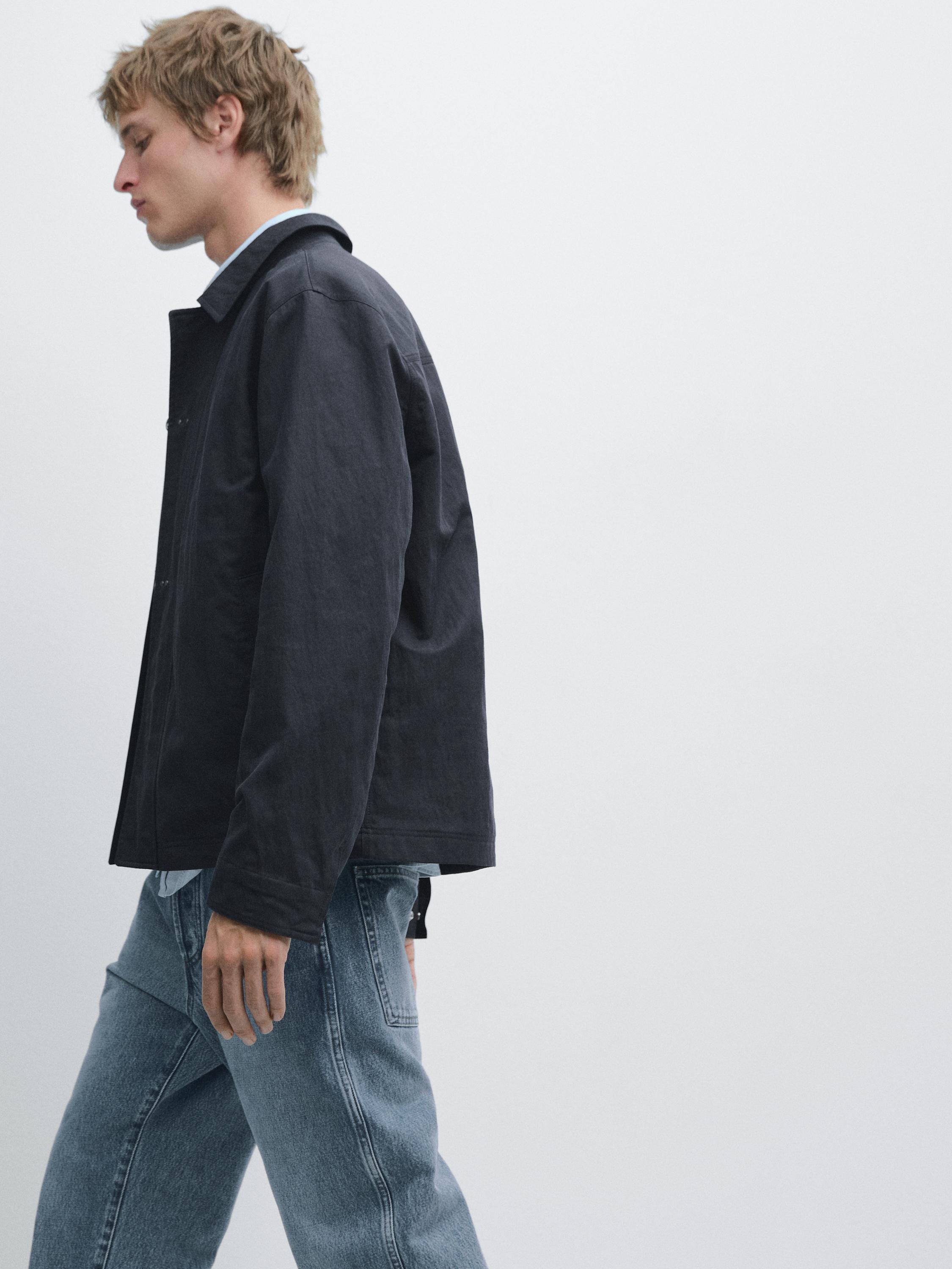 Cotton blend toggle jacket — NAVY BLUE