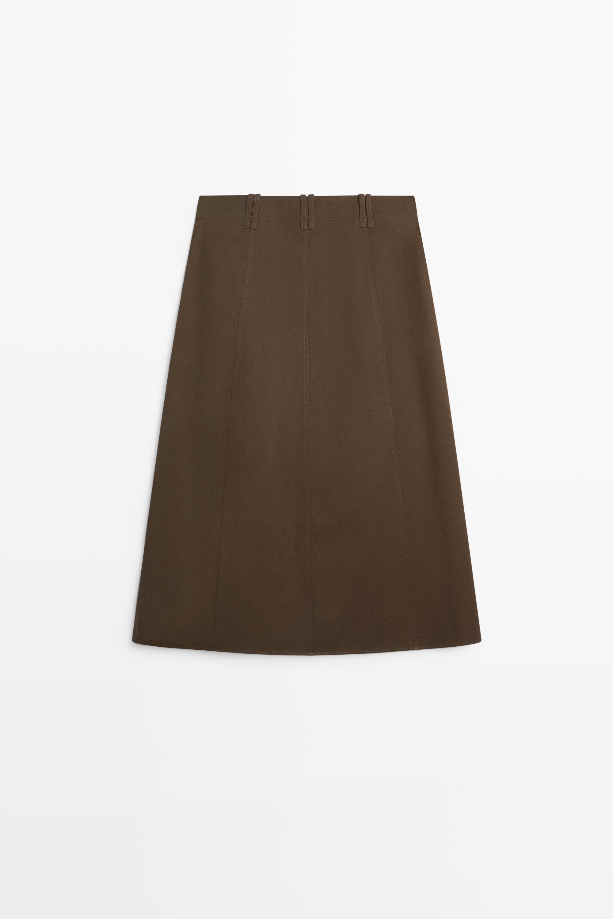 100% Cotton Midi Skirt — BROWN