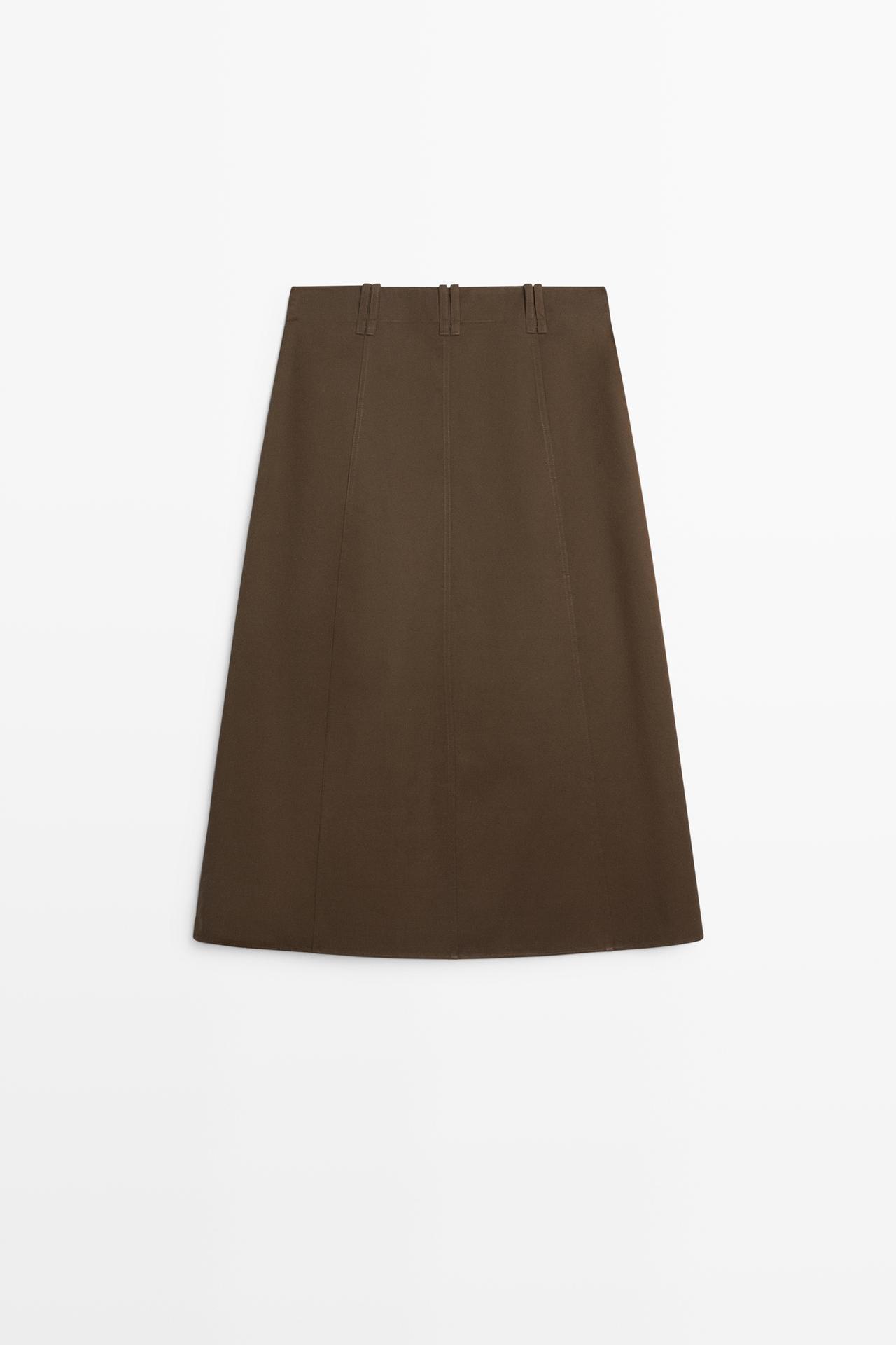 100% Cotton Midi Skirt — BROWN