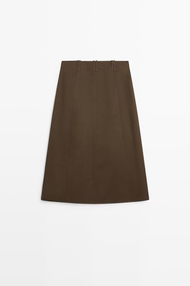 100% Cotton Midi Skirt — BROWN 6