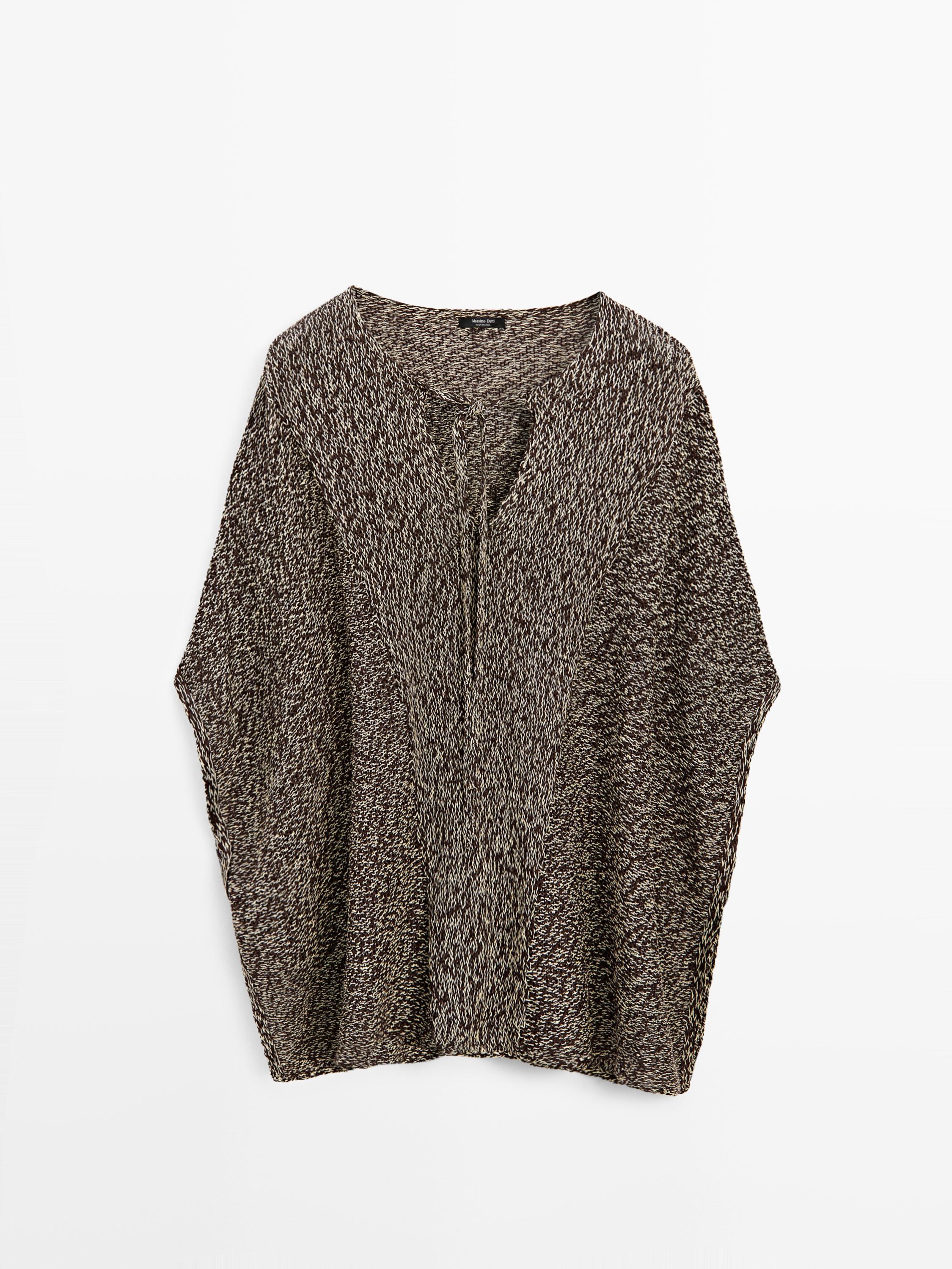 Cotton blend knit cape — BROWN