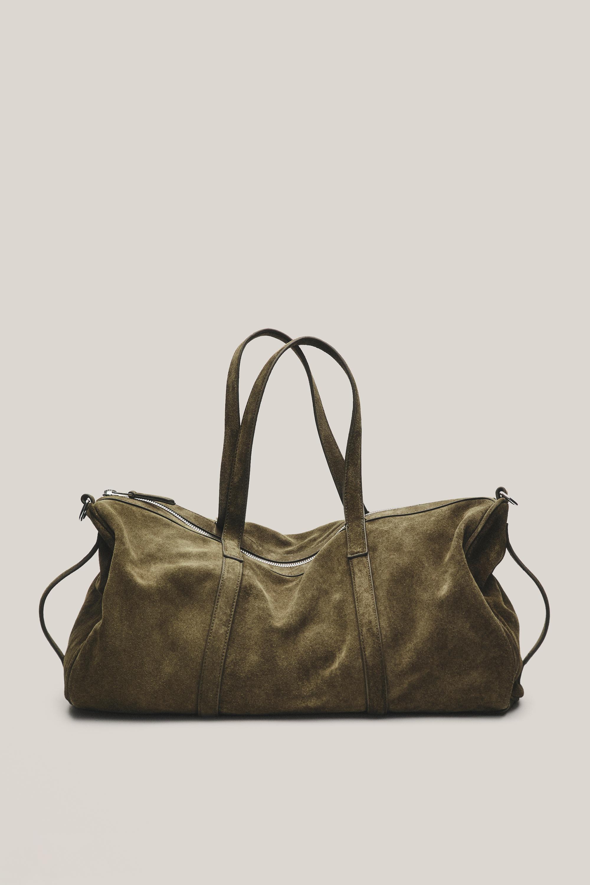 Suede leather travel bag — KHAKI