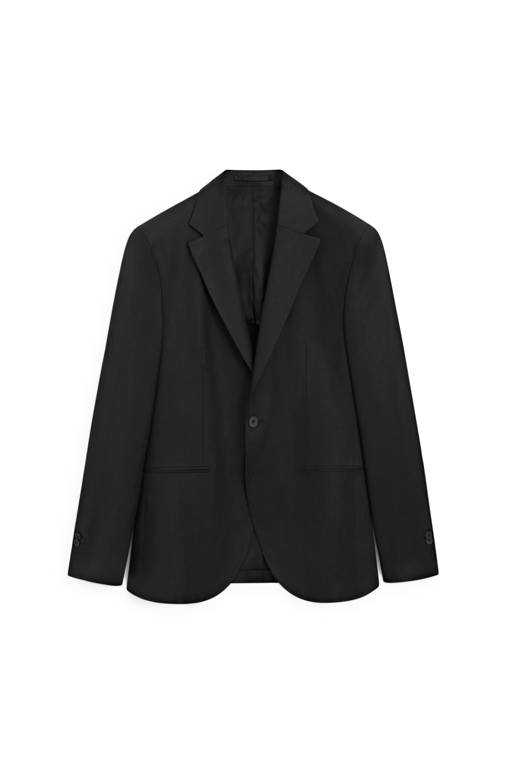 Tailored fit 100% linen suit blazer — BLACK