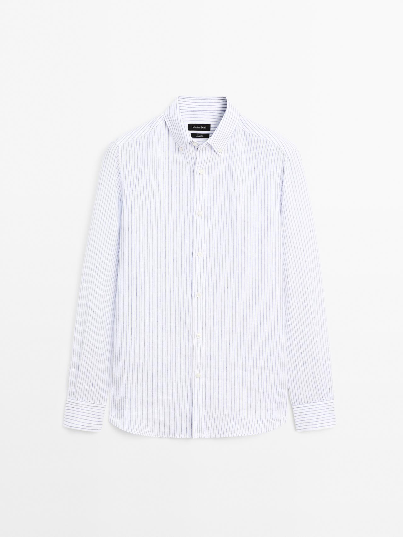 Massimo Dutti - Herre - Slim Fit Skjorte I 100 % Hør - Blå - S