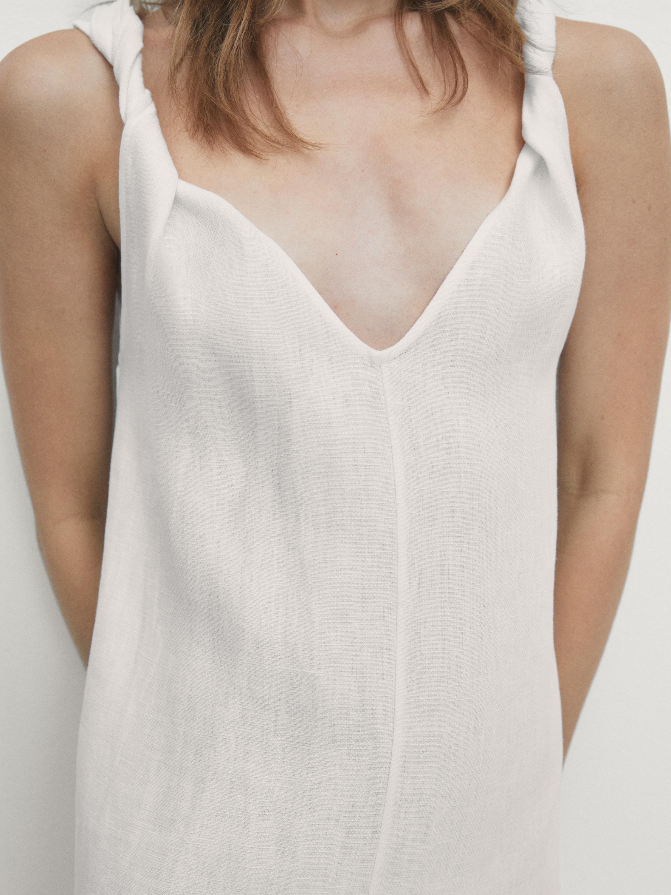 Linen midi dress with strap details