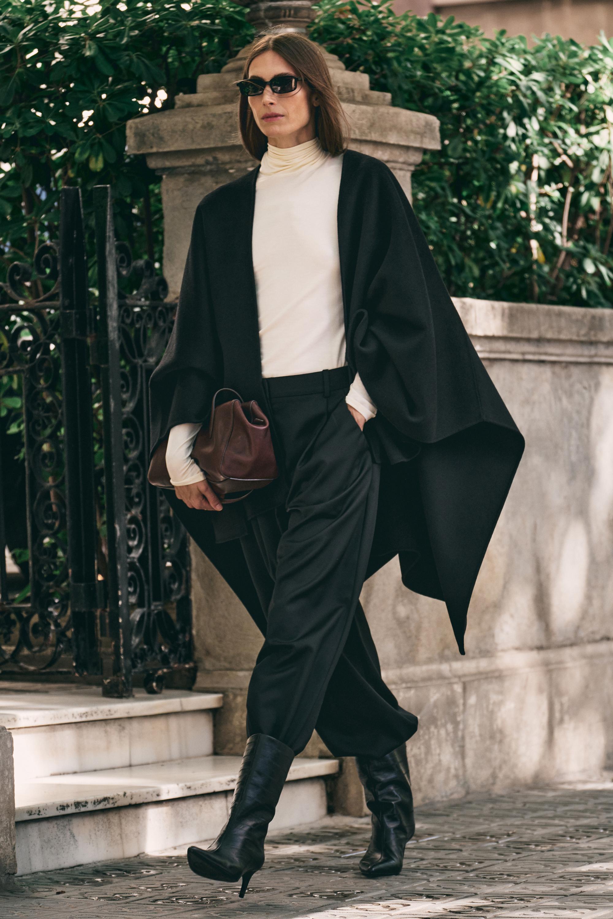 Wool blend felt texture cape