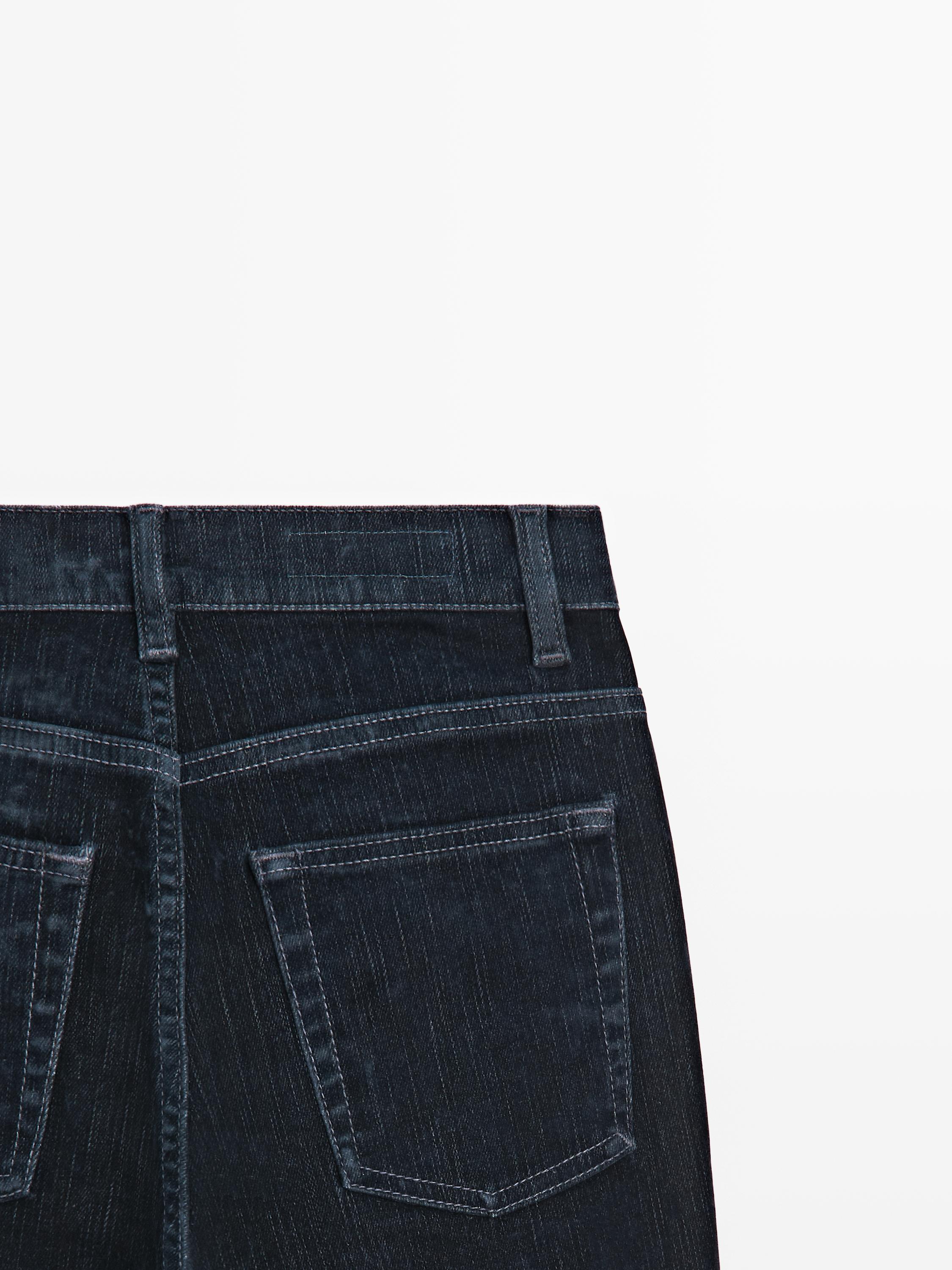 High-waist boot-cut flocked jeans — Misty blue