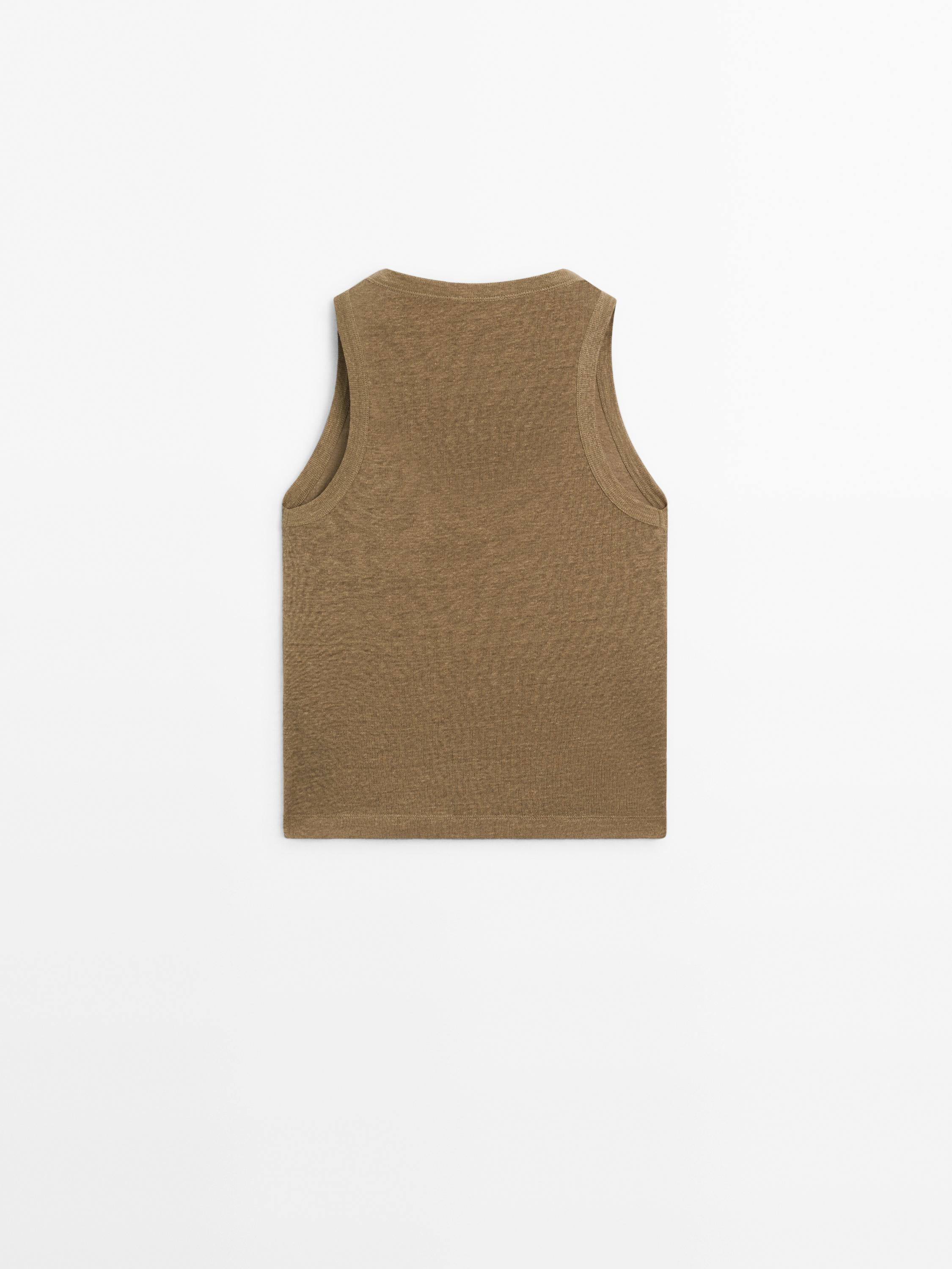 100% linen V-neck knit top