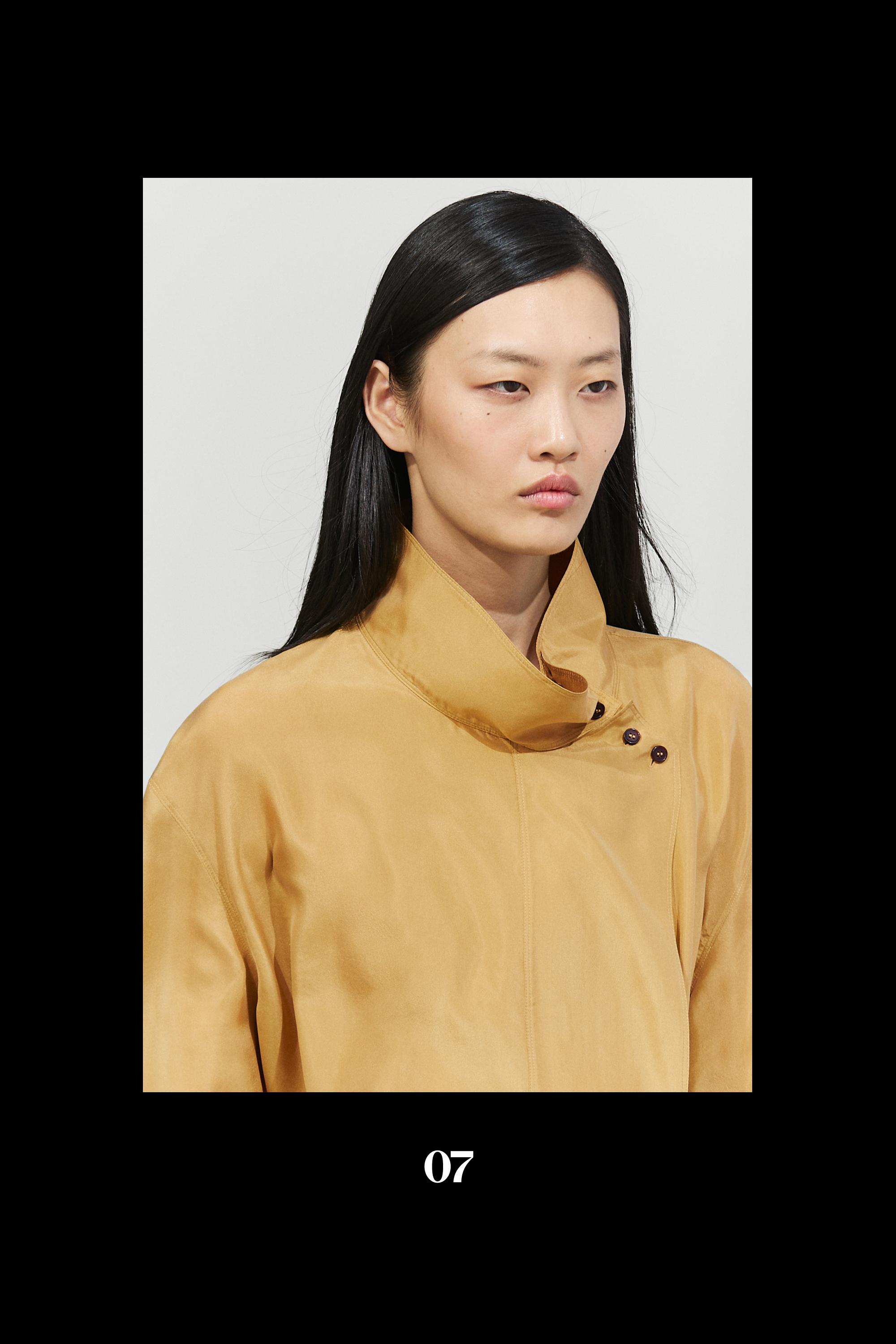100% silk crossover mock neck shirt — MUSTARD YELLOW