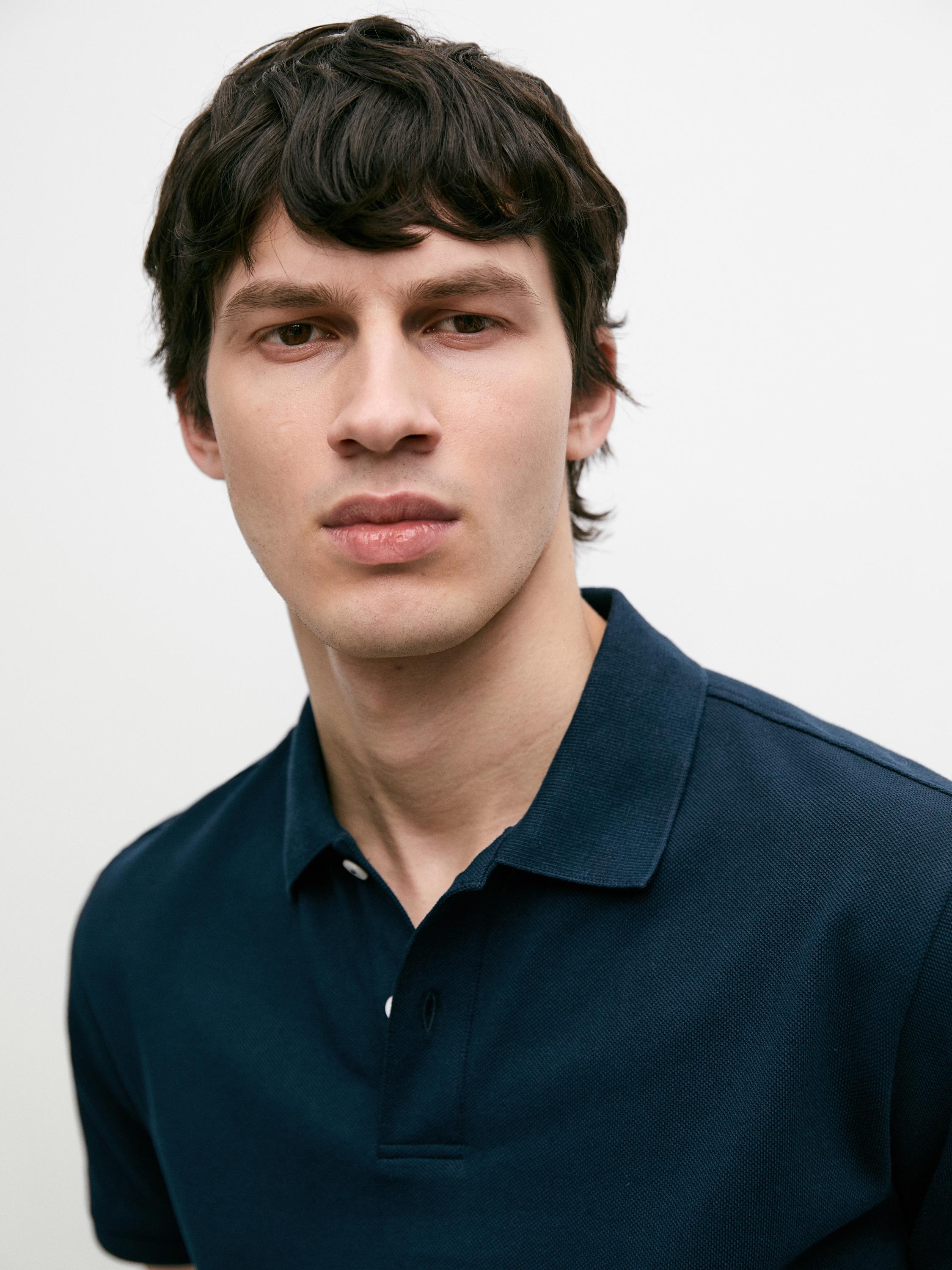 Micro-textured cotton piqué polo shirt — INDIGO