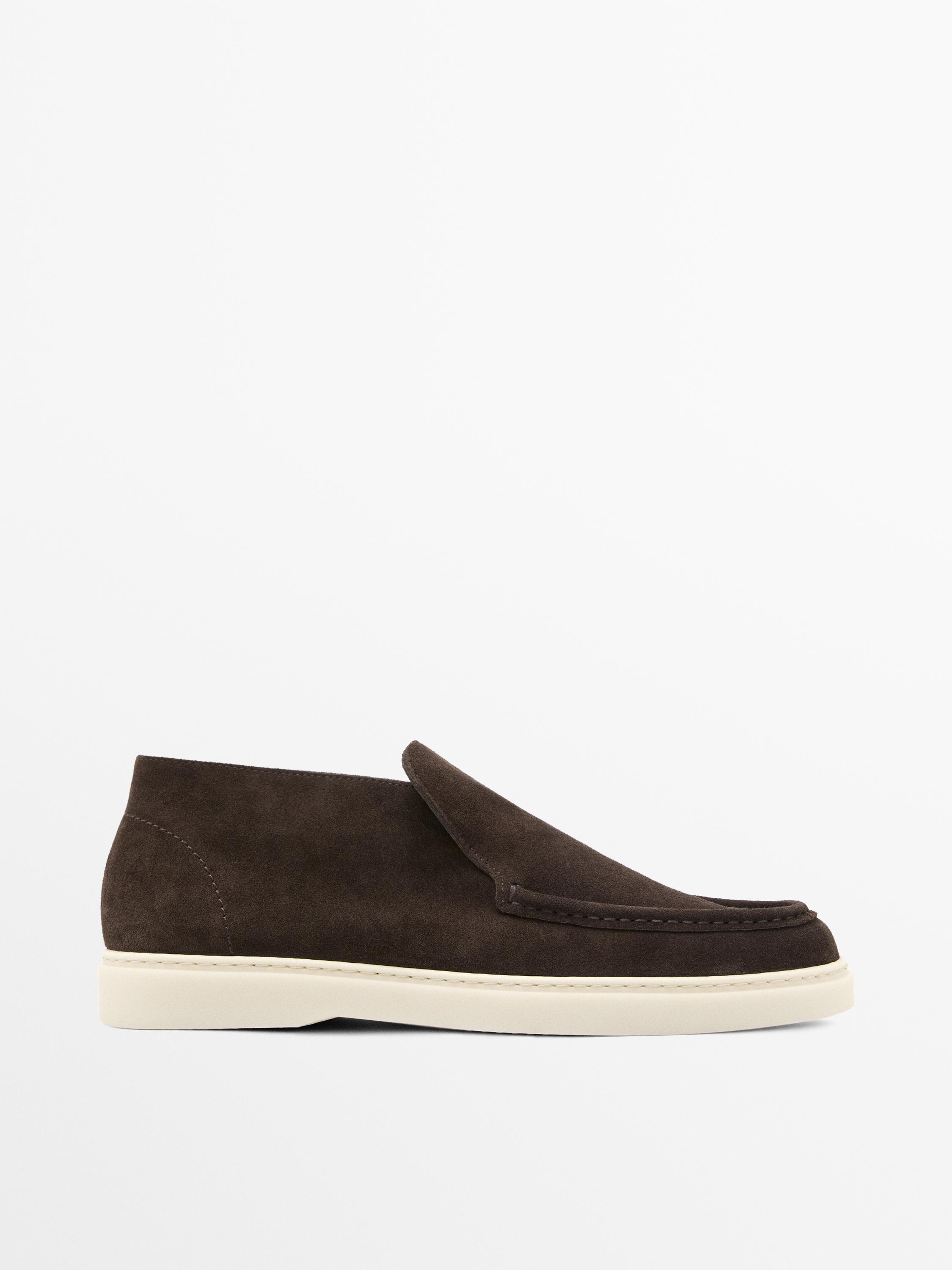 Split suede leather boot-style loafer — BROWN