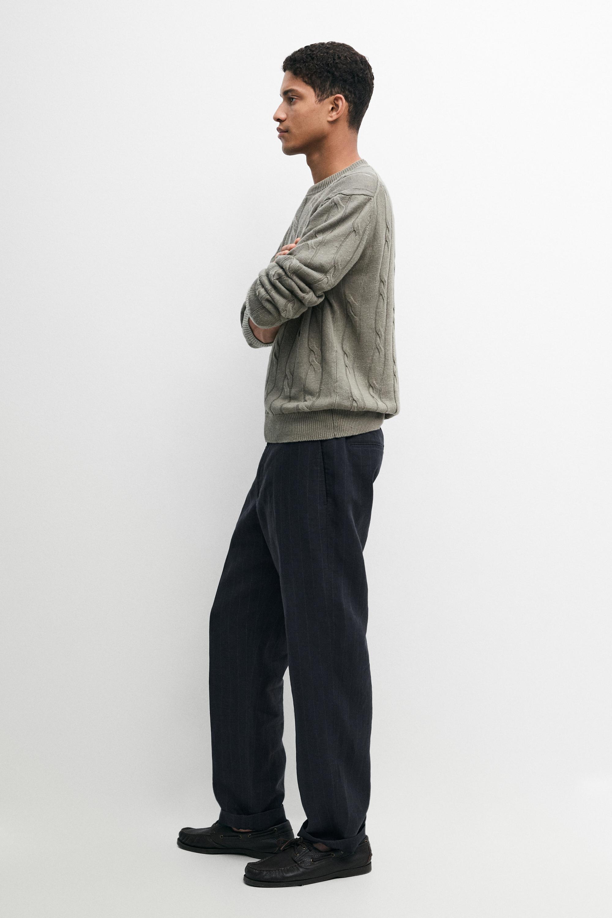 Linen trousers with striped detail — NAVY BLUE
