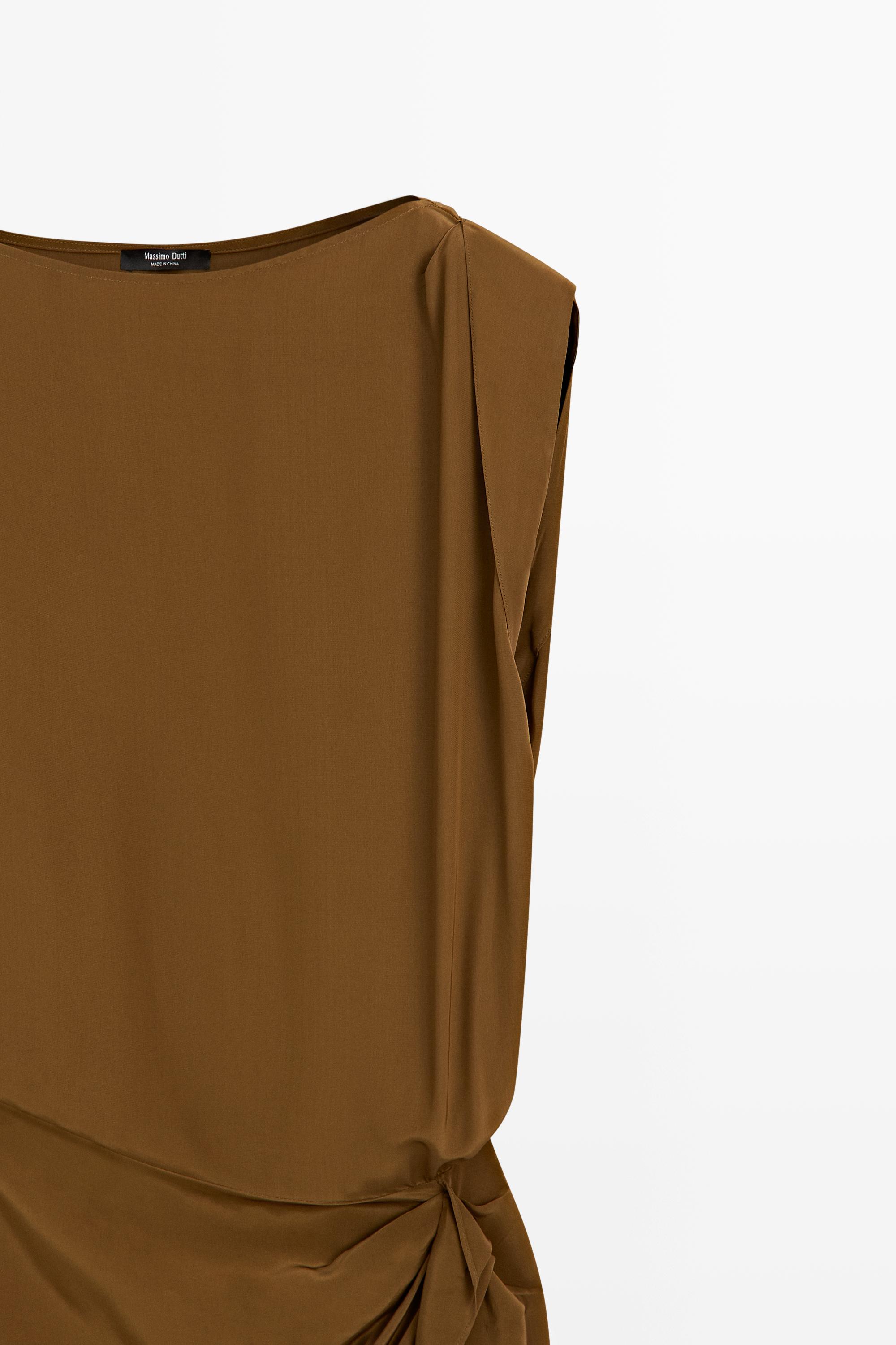 Flowing midi dress with draped detail — GOLDEN