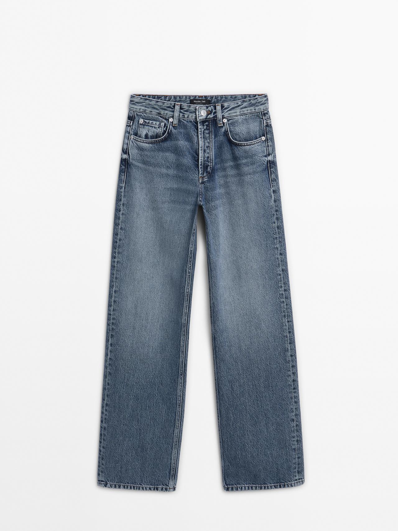 Massimo Dutti - Dames - Wide Leg Jeans Met Halfhoge Taille - Lichtblauw - 44